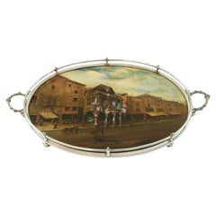 Antikes Serviertablett aus Pappmaché und vergoldetem Silberblech - CIRCA 1880