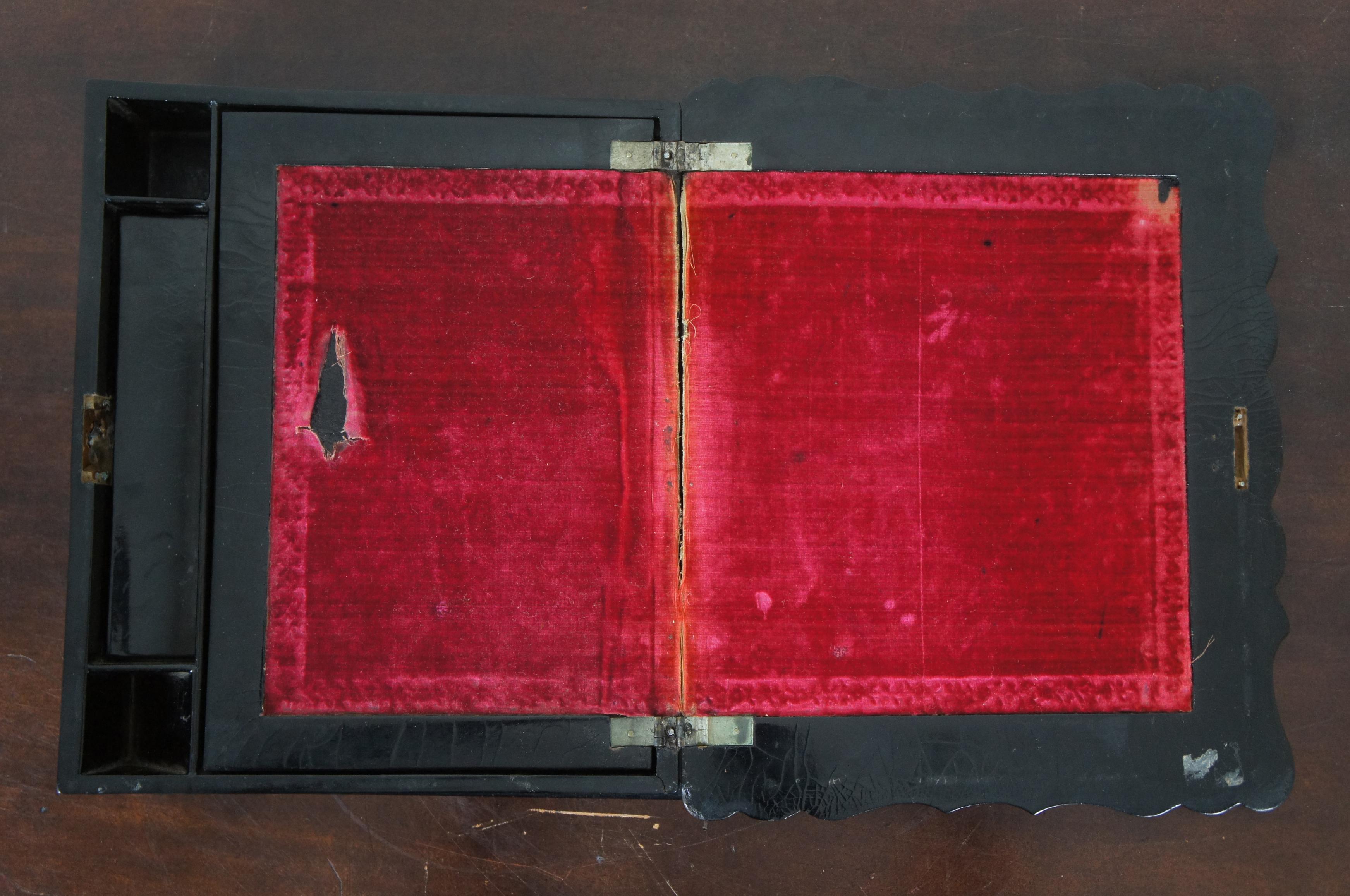 Antique Papier Mache Inlaid Mother of Pearl Writing Slope Box Chinoiserie MOP 5
