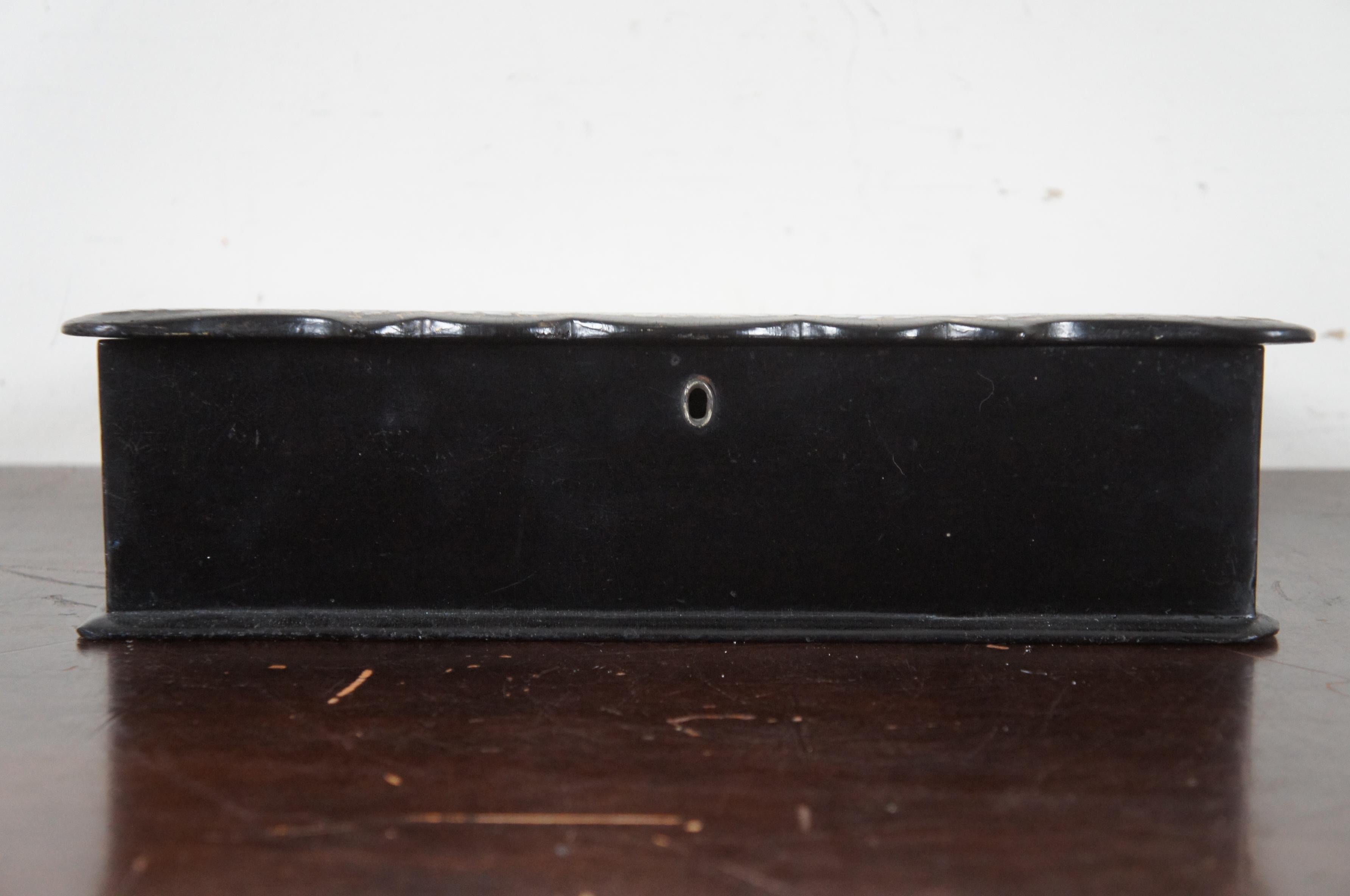 20th Century Antique Papier Mache Inlaid Mother of Pearl Writing Slope Box Chinoiserie MOP