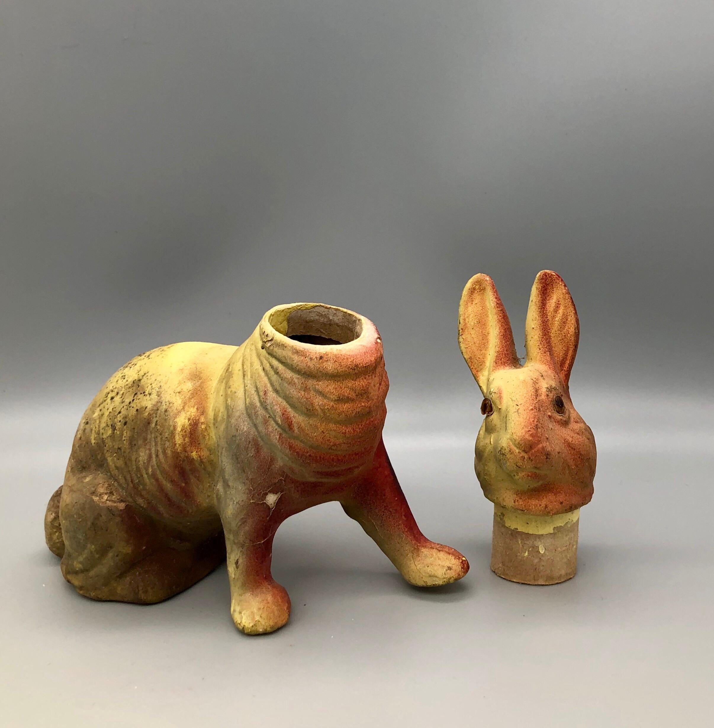 German Antique Papier-Mâché Rabbit, Handmade 1890s Europe Easter Bunny For Sale