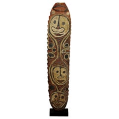 Antique Papua New Guinea Carved Wood Triple Mask Shield, 1950s