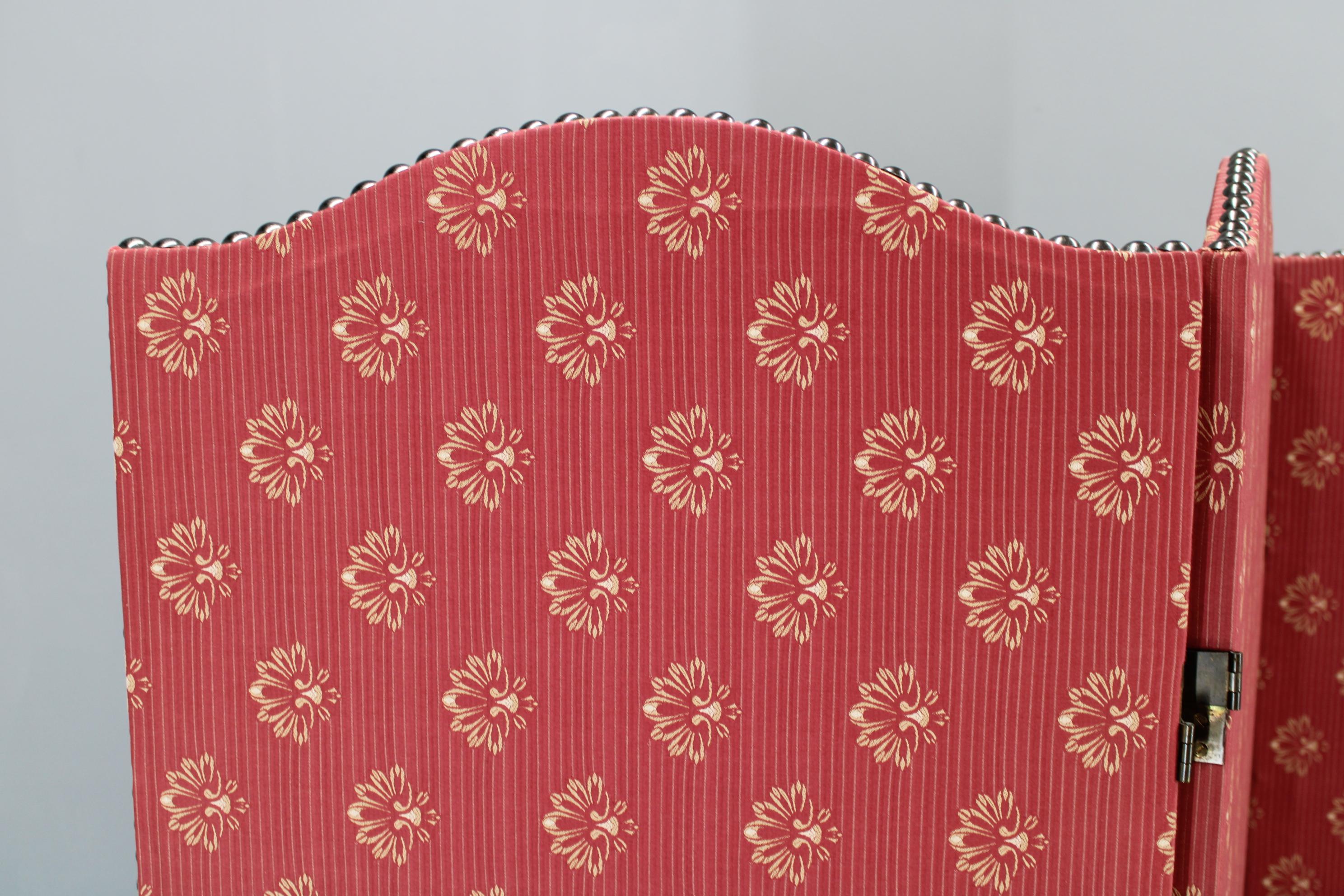 Mid-Century Modern Antique Paravan with Fabric, Czechoslovakia For Sale