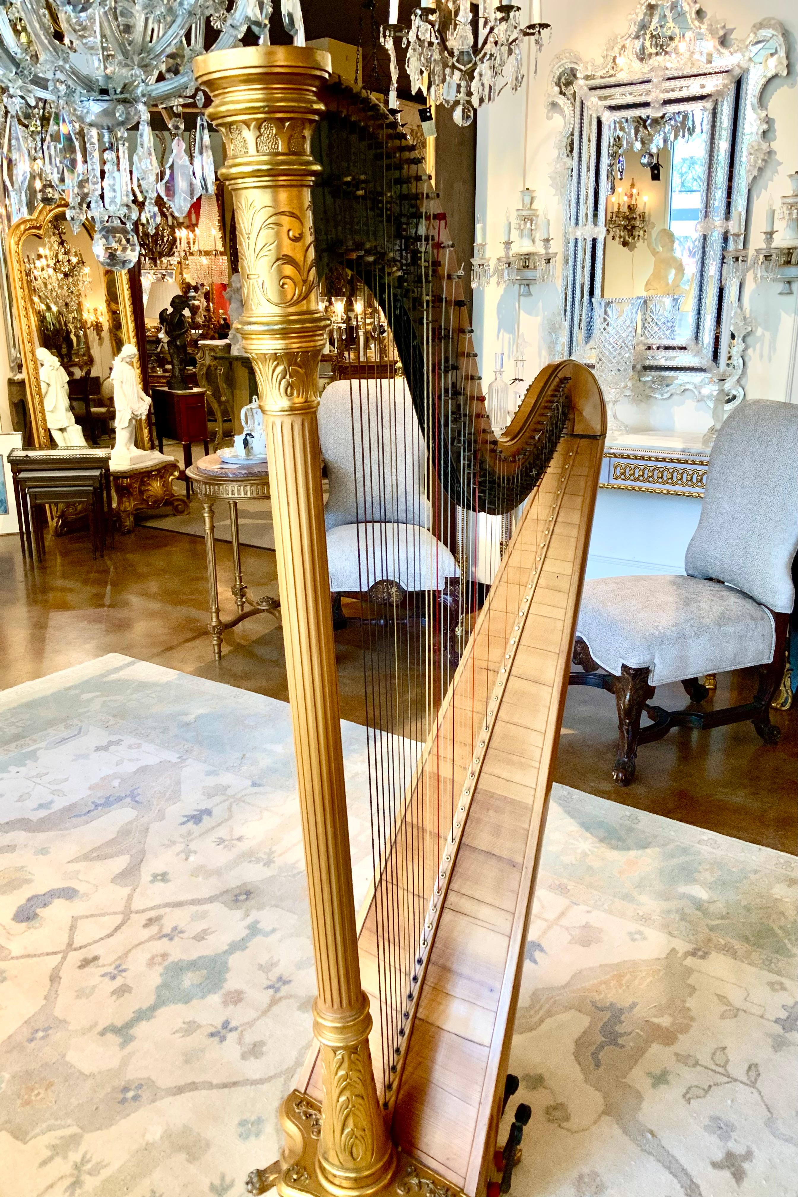 Antique parcel gilt musical harp by Lyon and Healy 4