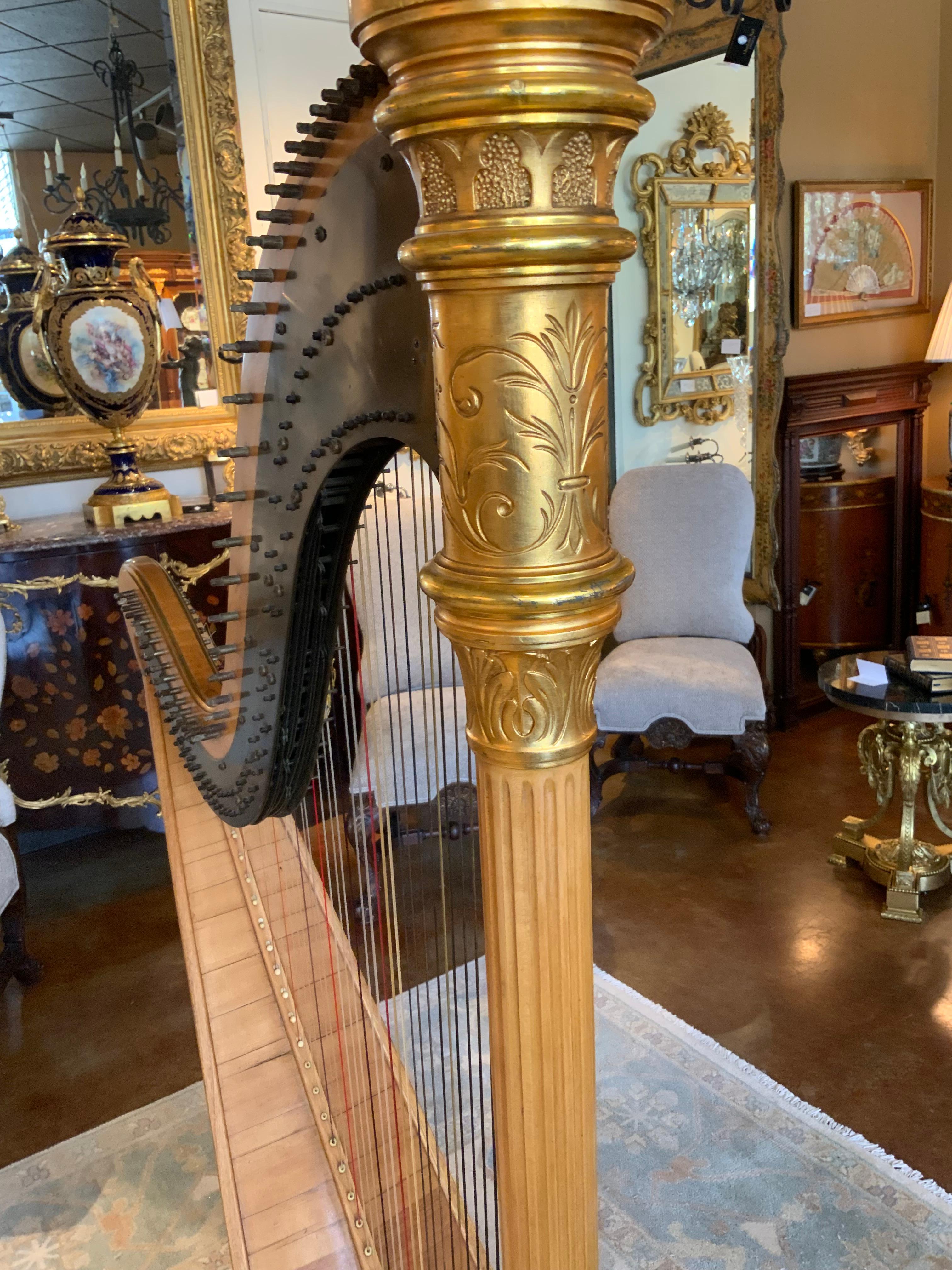 Antique parcel gilt musical harp by Lyon and Healy 5