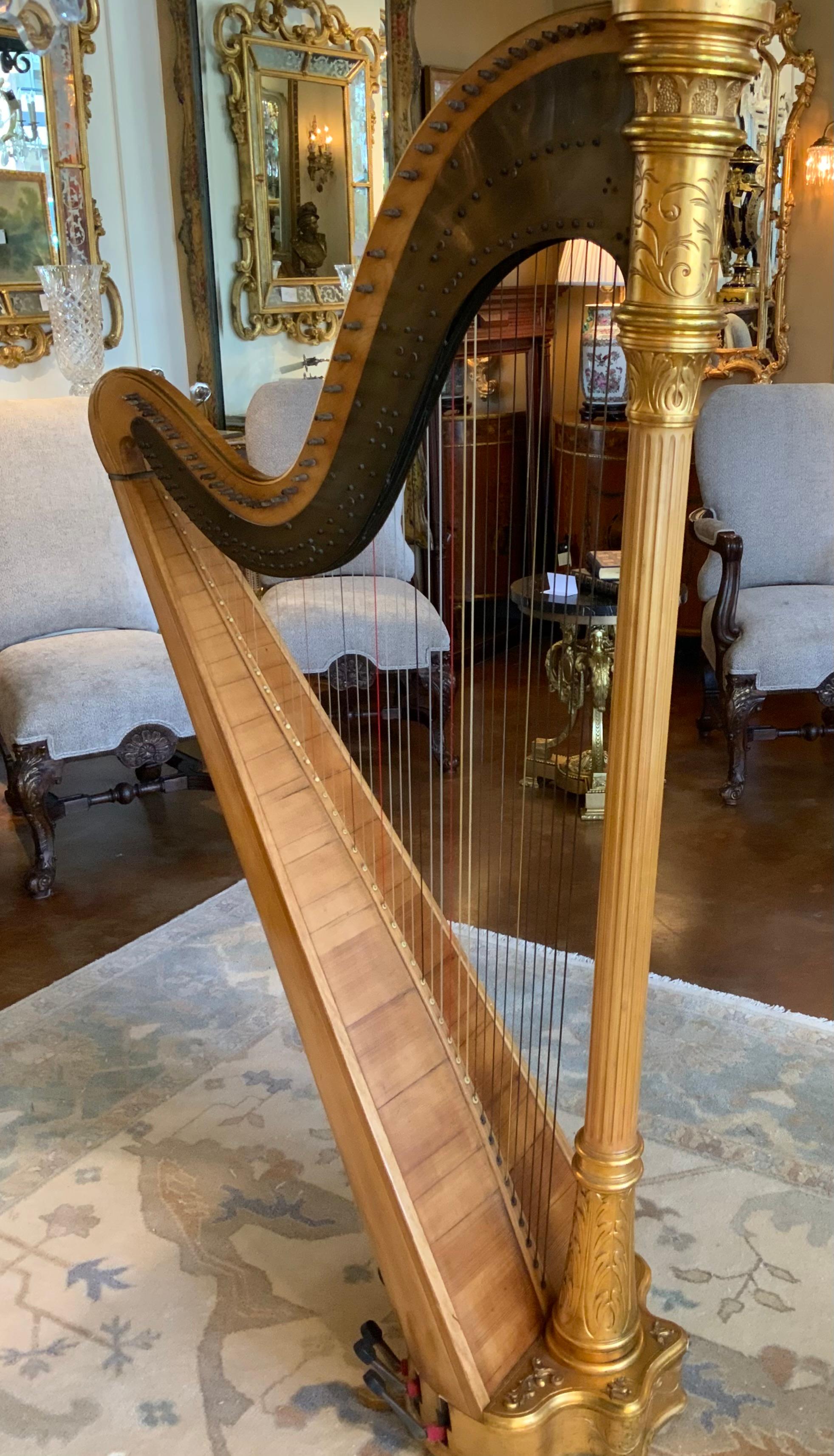 Antique parcel gilt musical harp by Lyon and Healy 6