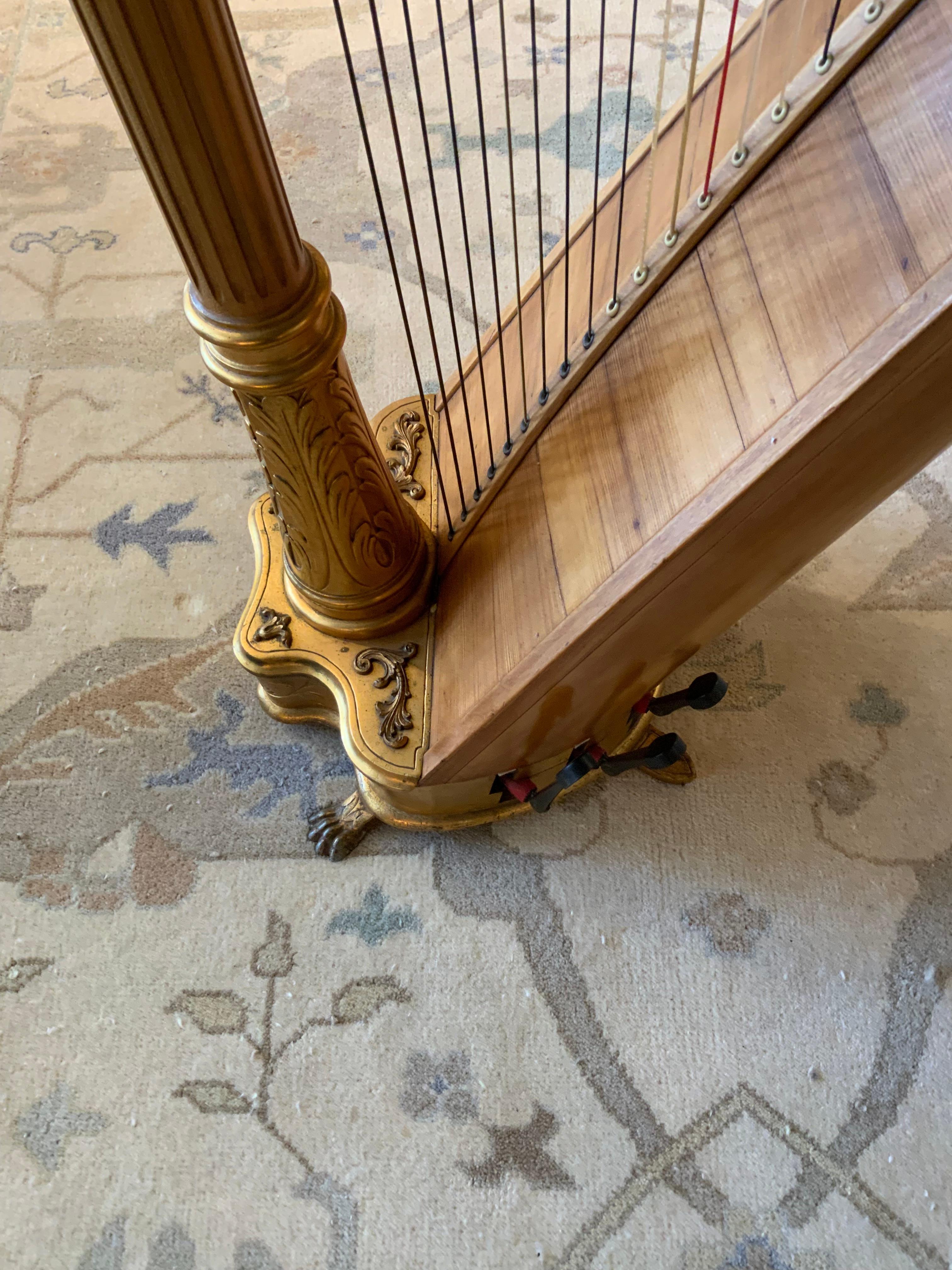 19th Century Antique parcel gilt musical harp by Lyon and Healy