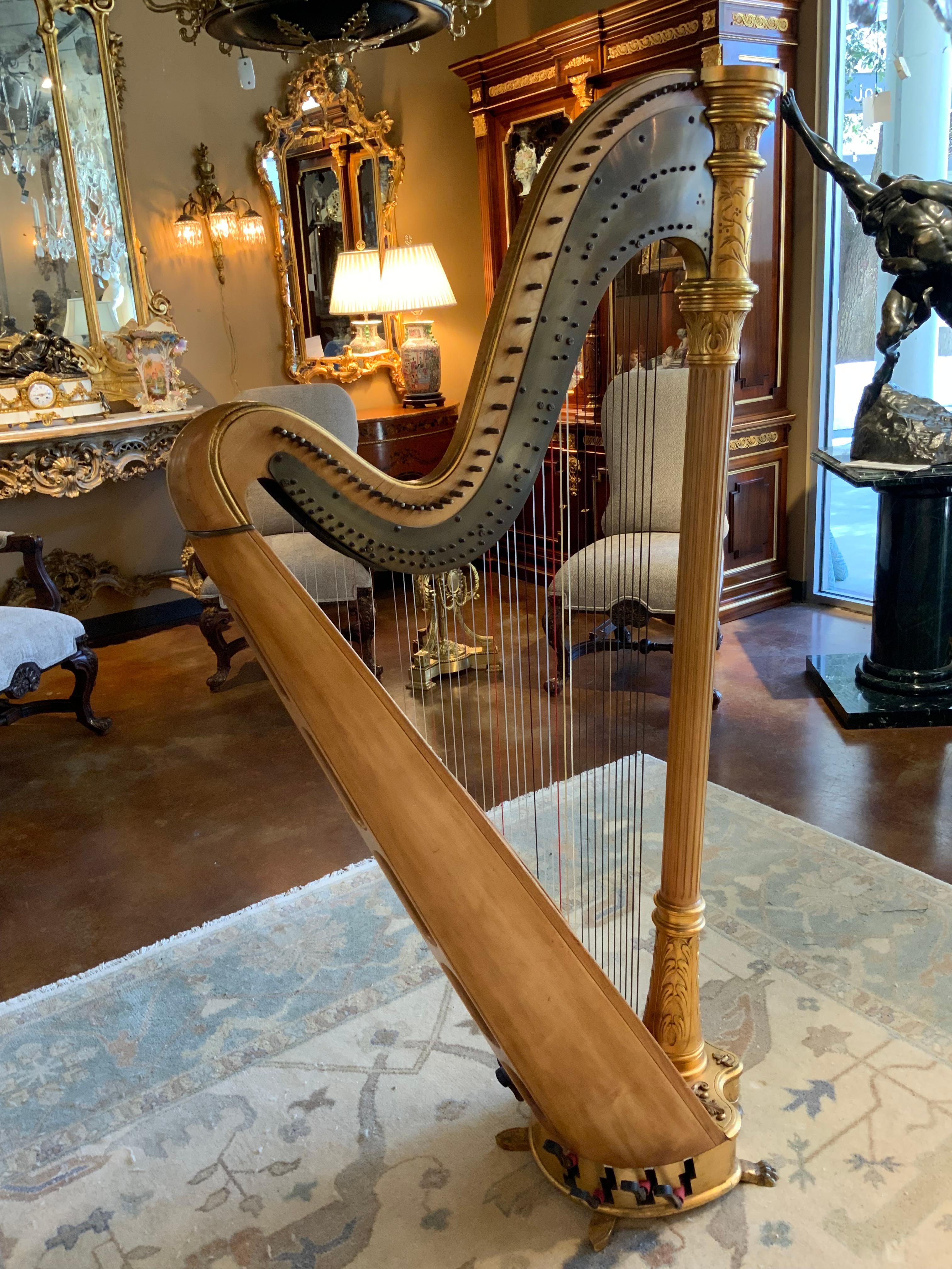 Antique parcel gilt musical harp by Lyon and Healy 1