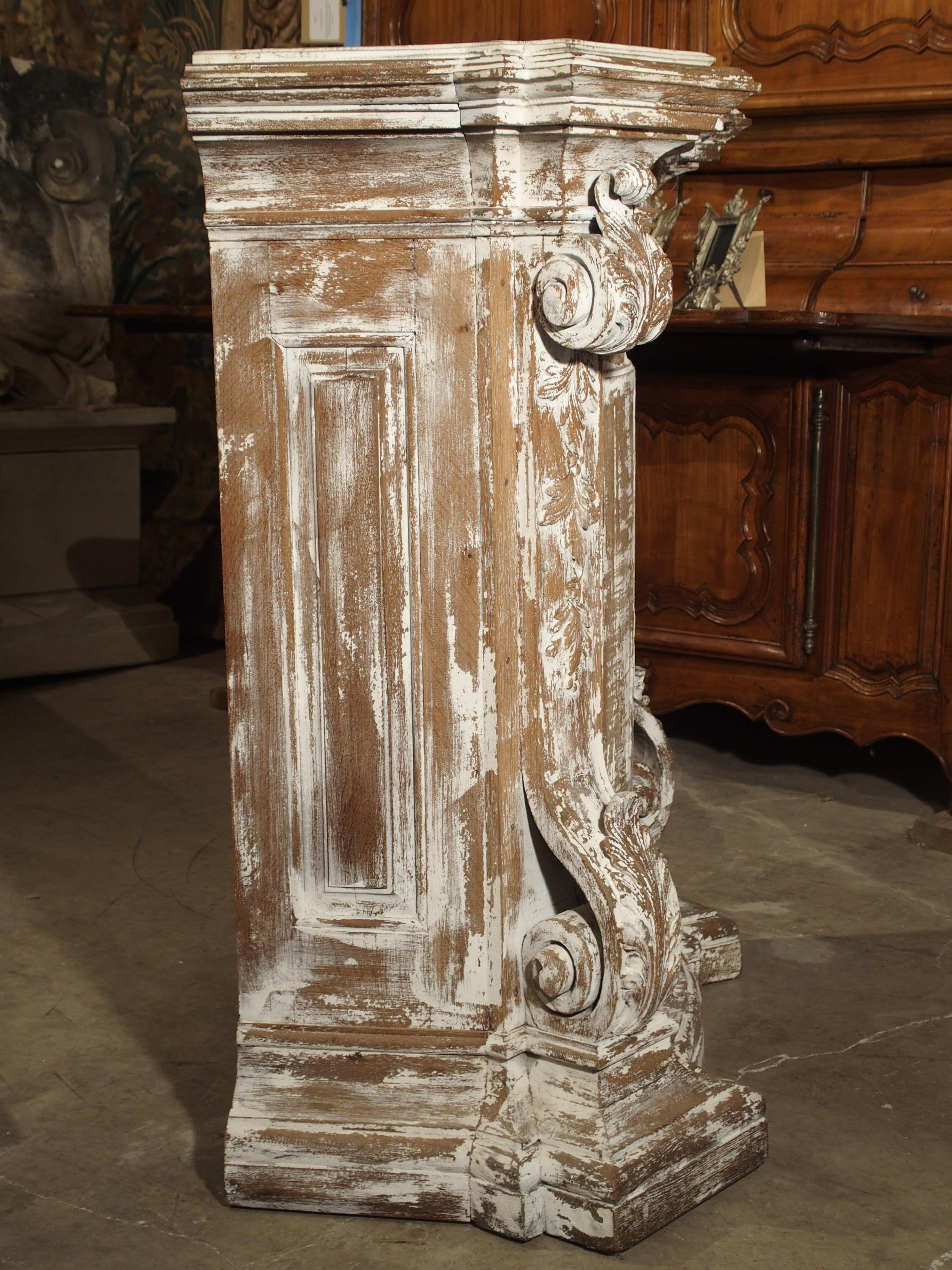 Belgian Antique Parcel Paint Louis XV Style Pedestal from Liege, Belgium, circa 1850