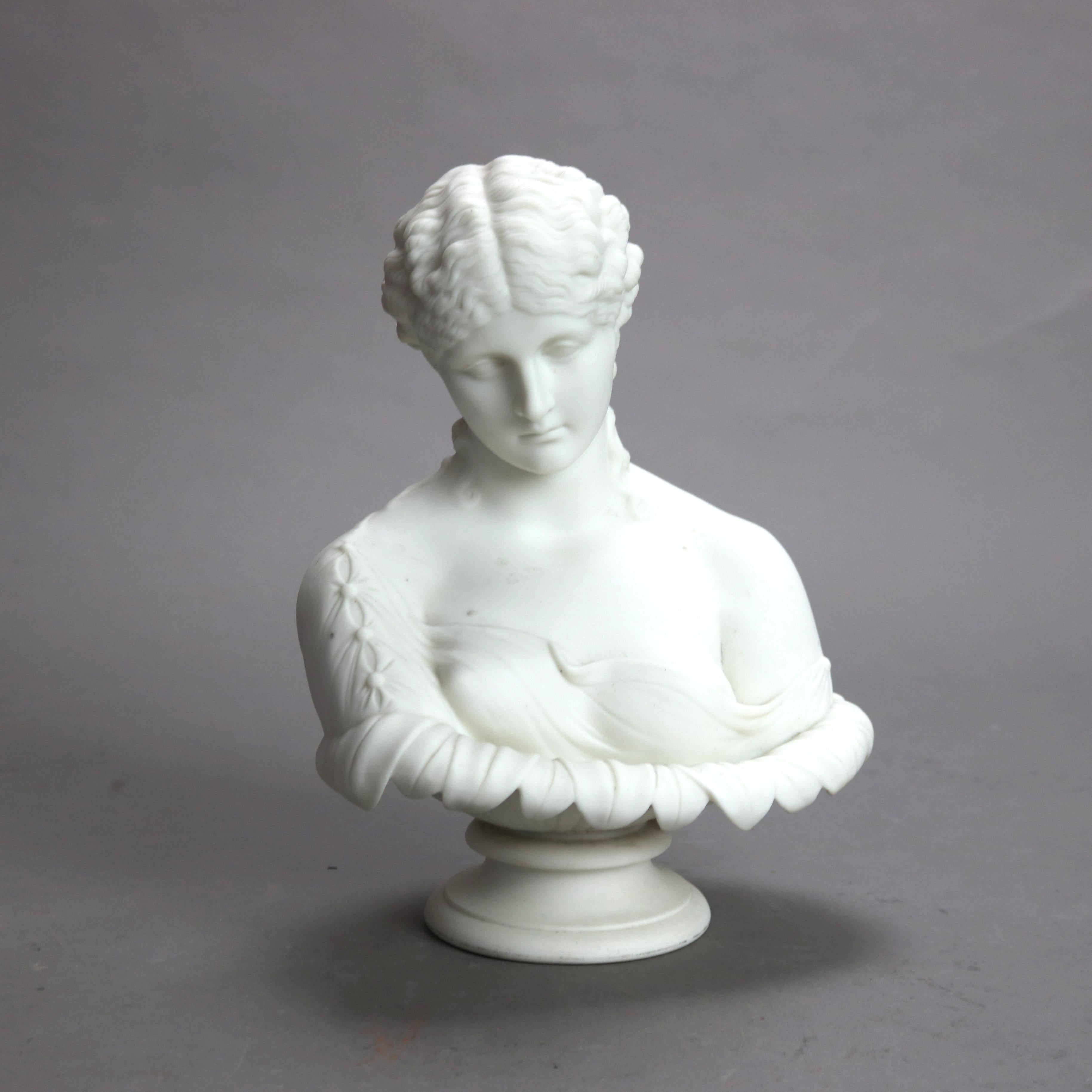 19th Century Antique Parian Bisque Porcelain Bust of a Classical Woman C1890