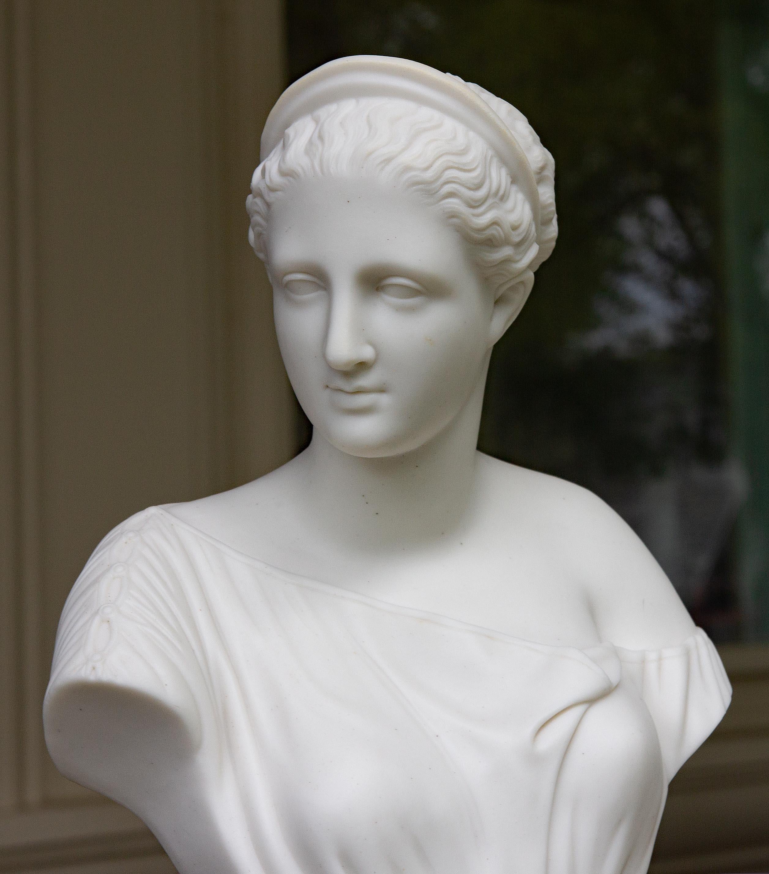 European Antique Parian Bust of Diana 19th Century