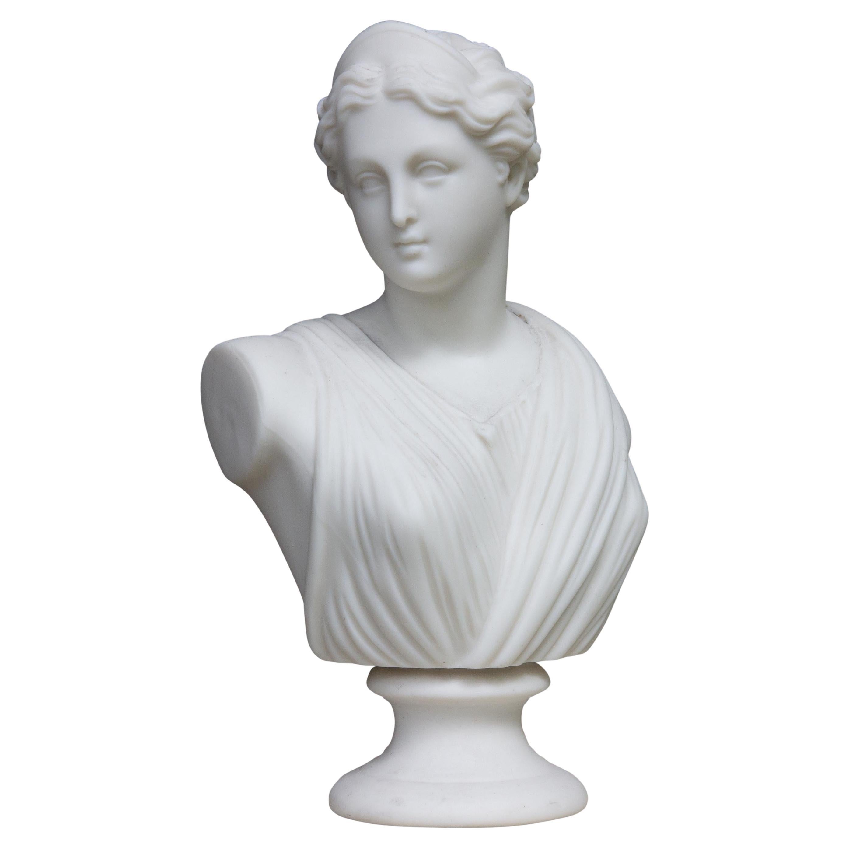 European Antique Parian Bust of Diana 19th Century