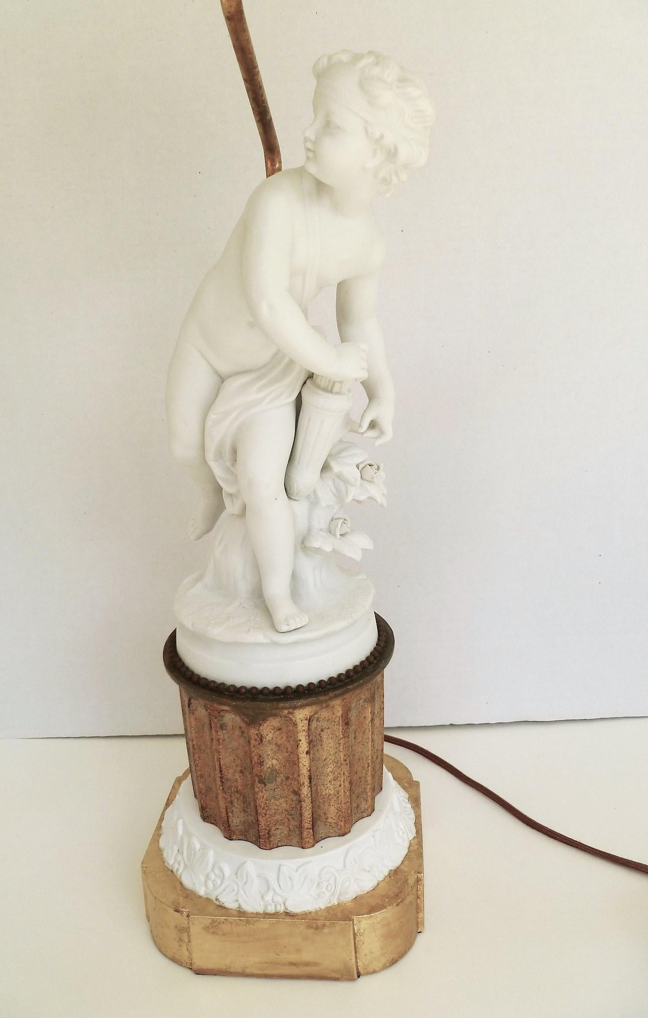 Antique Parian Eros on Gilt Pedestal French Table Lamp 4