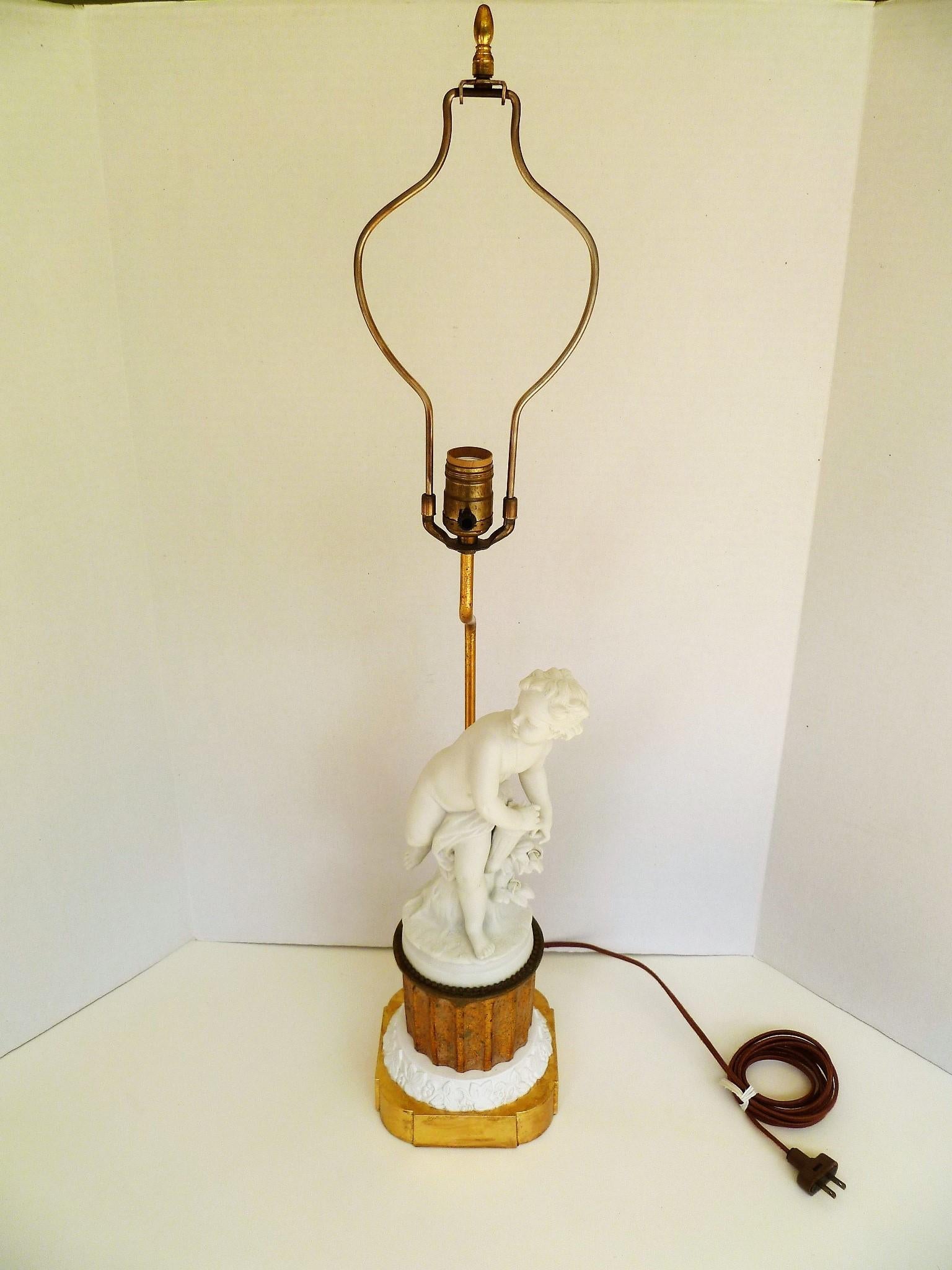 Antique Parian Eros on Gilt Pedestal French Table Lamp 5