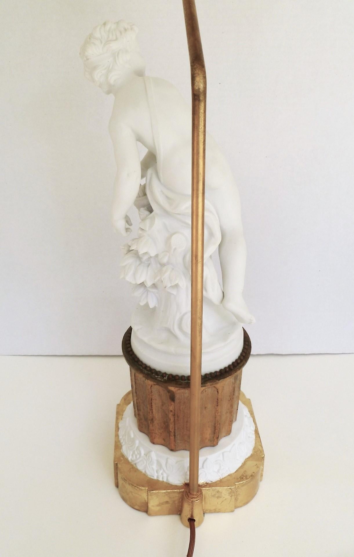 Antique Parian Eros on Gilt Pedestal French Table Lamp 7