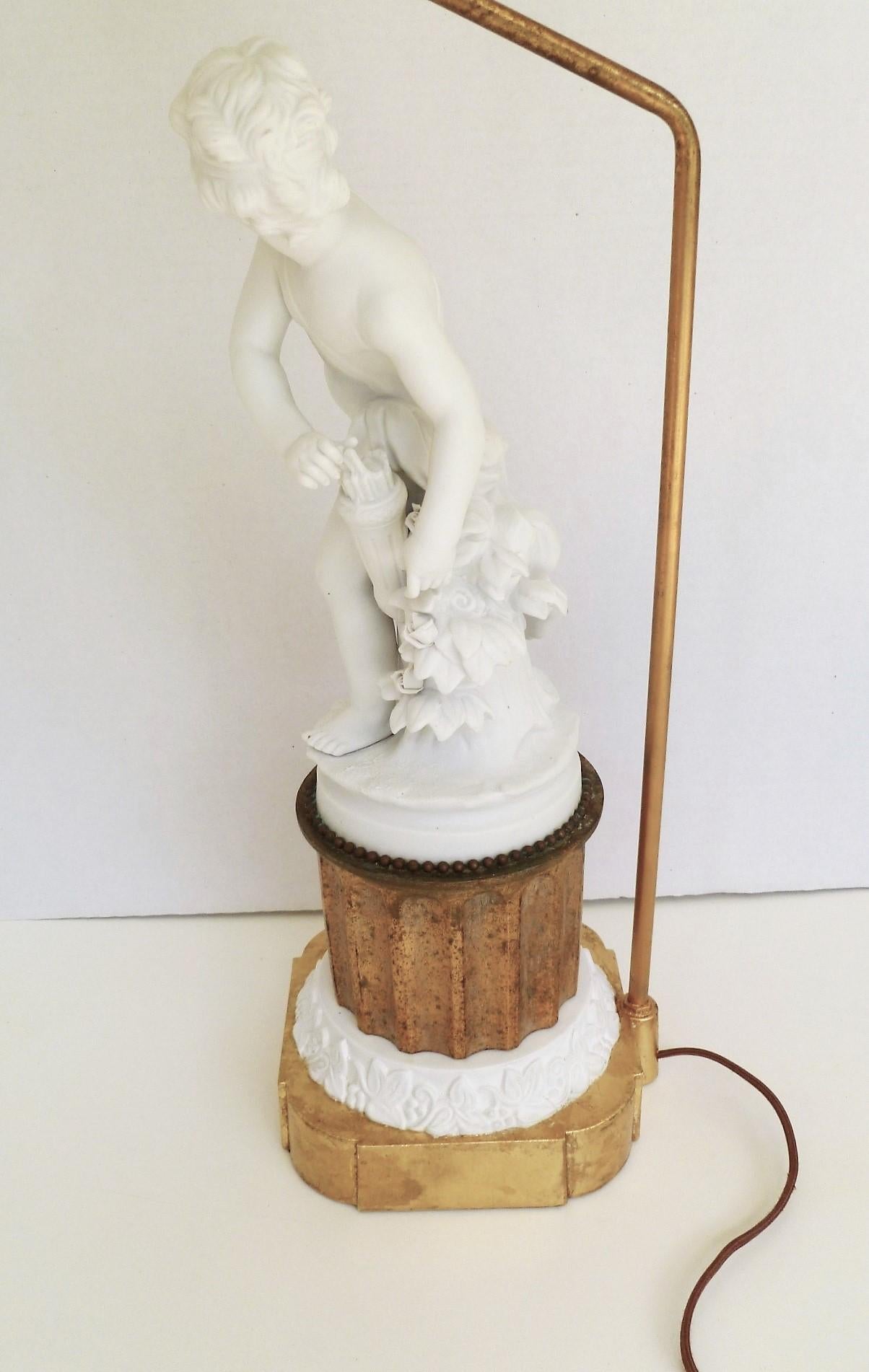 Antique Parian Eros on Gilt Pedestal French Table Lamp 8