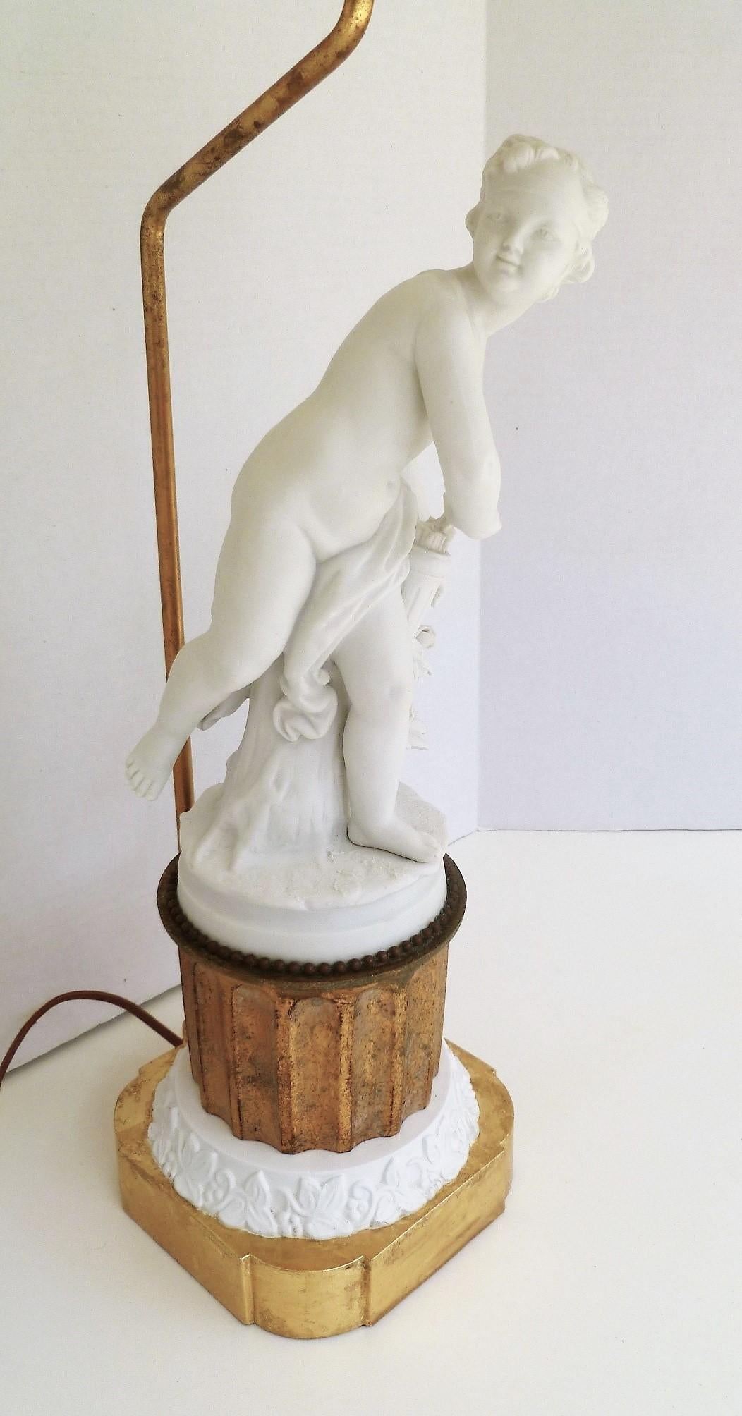 Antique Parian Eros on Gilt Pedestal French Table Lamp 1
