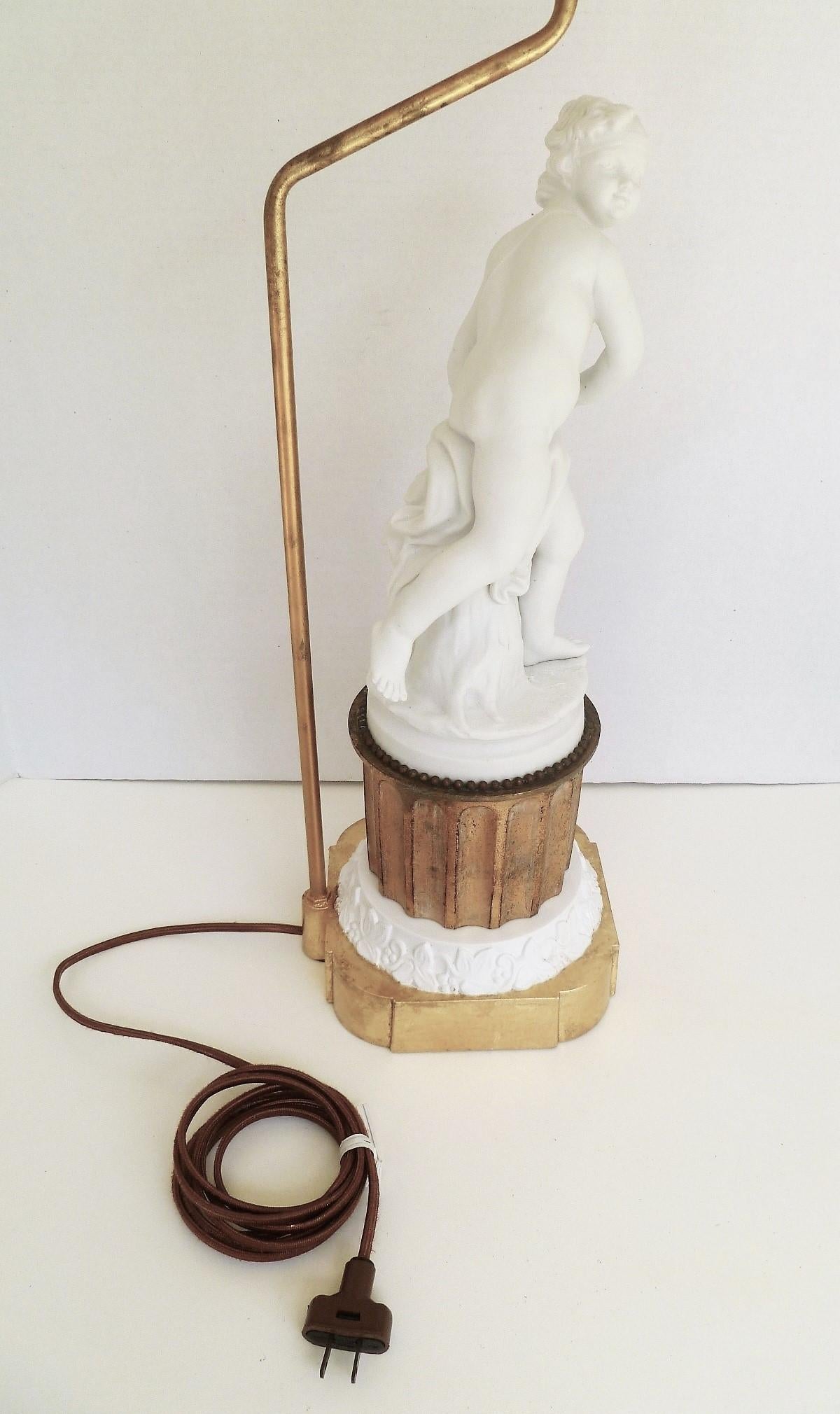 Antique Parian Eros on Gilt Pedestal French Table Lamp 2