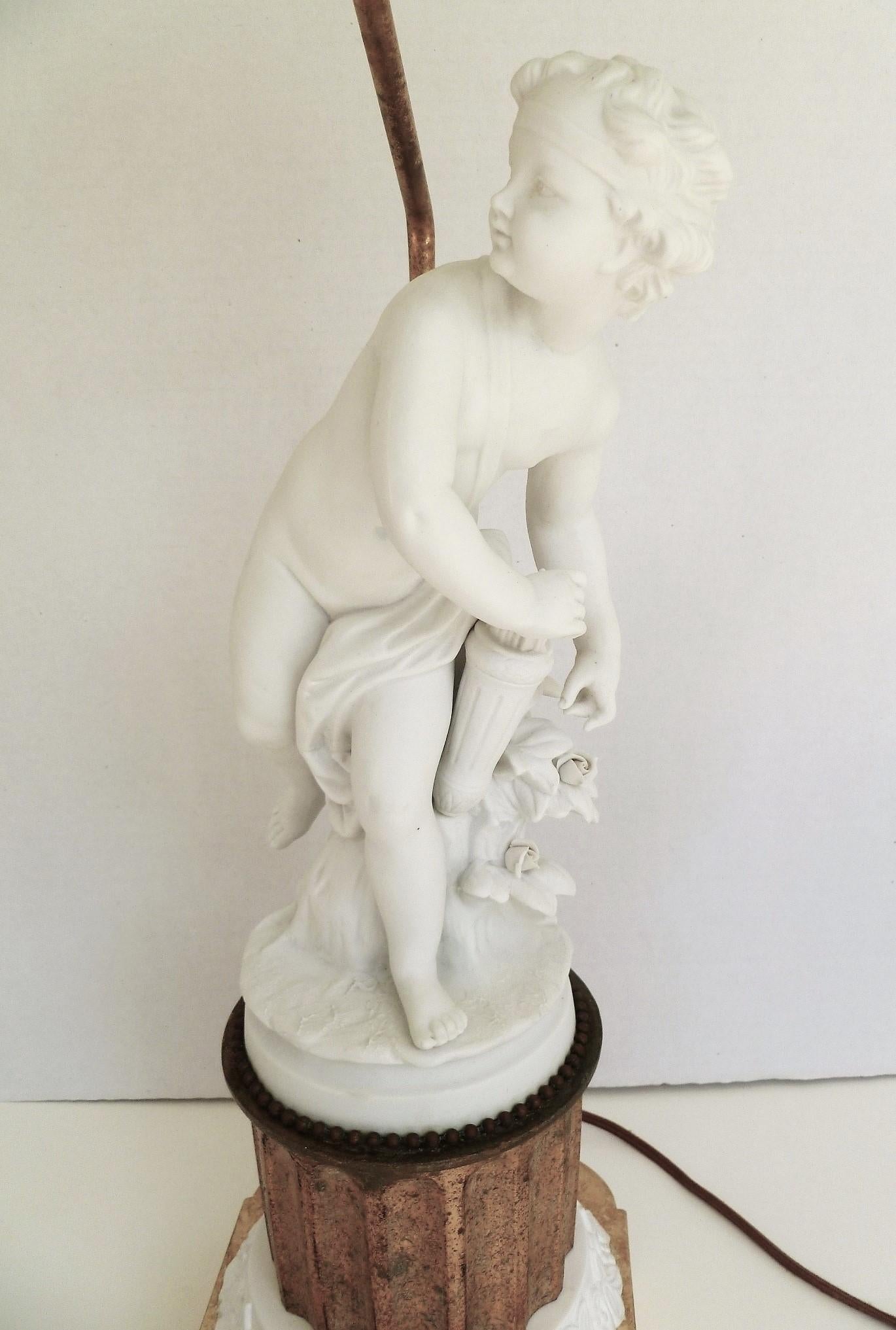 Antique Parian Eros on Gilt Pedestal French Table Lamp 3