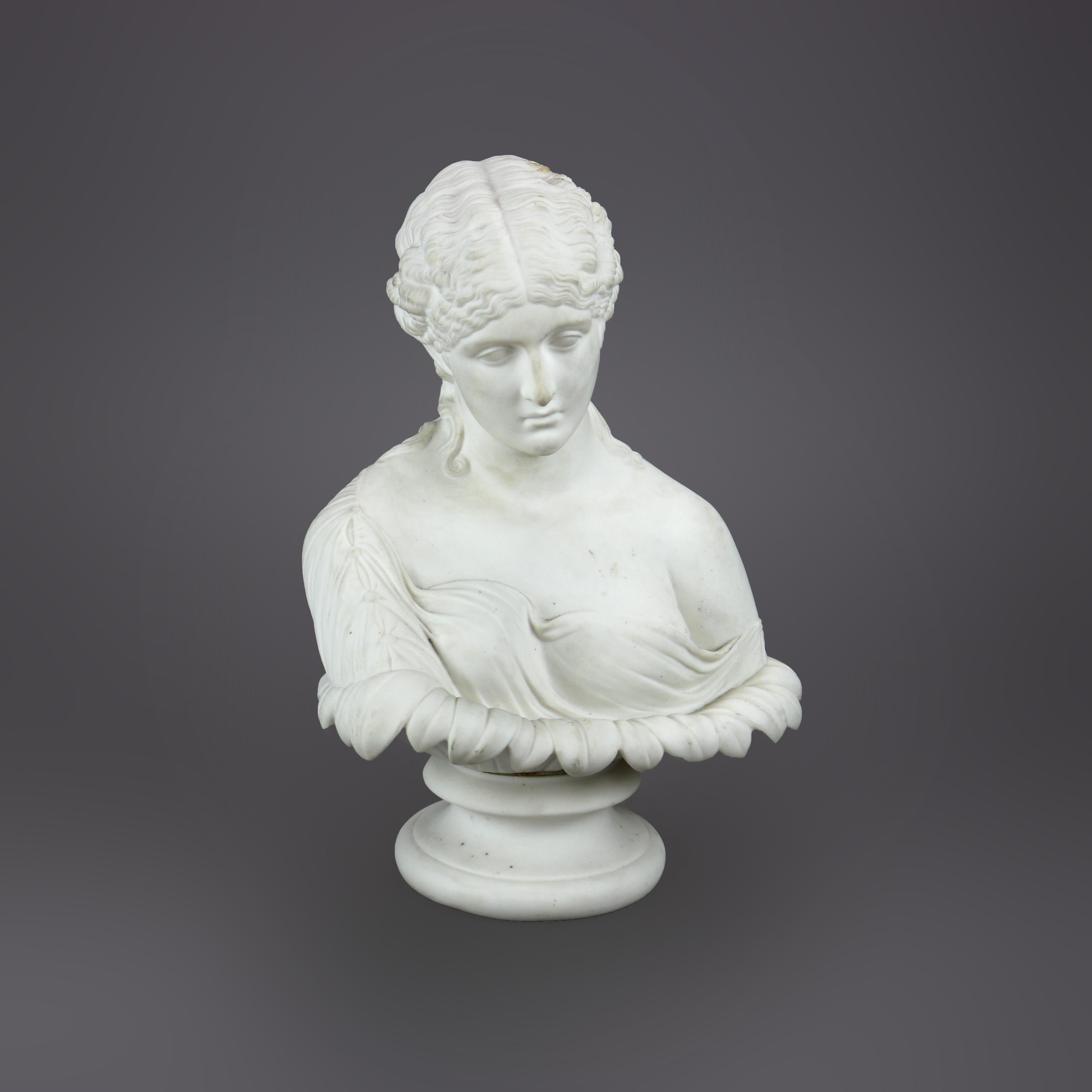 Antique Parian Porcelain Classical Maiden Portrait Sculpture circa 1890 In Good Condition In Big Flats, NY