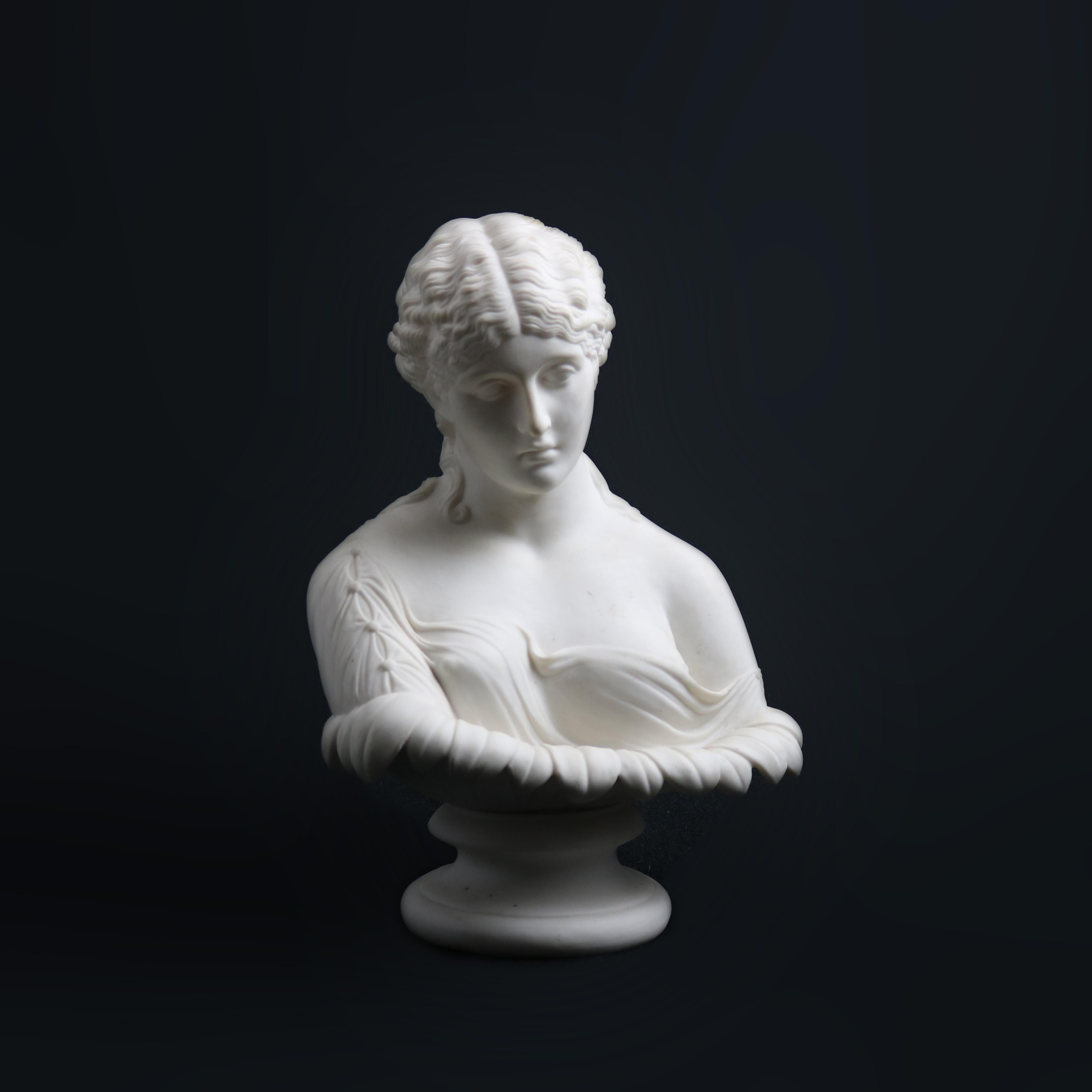 19th Century Antique Parian Porcelain Classical Maiden Portrait Sculpture circa 1890