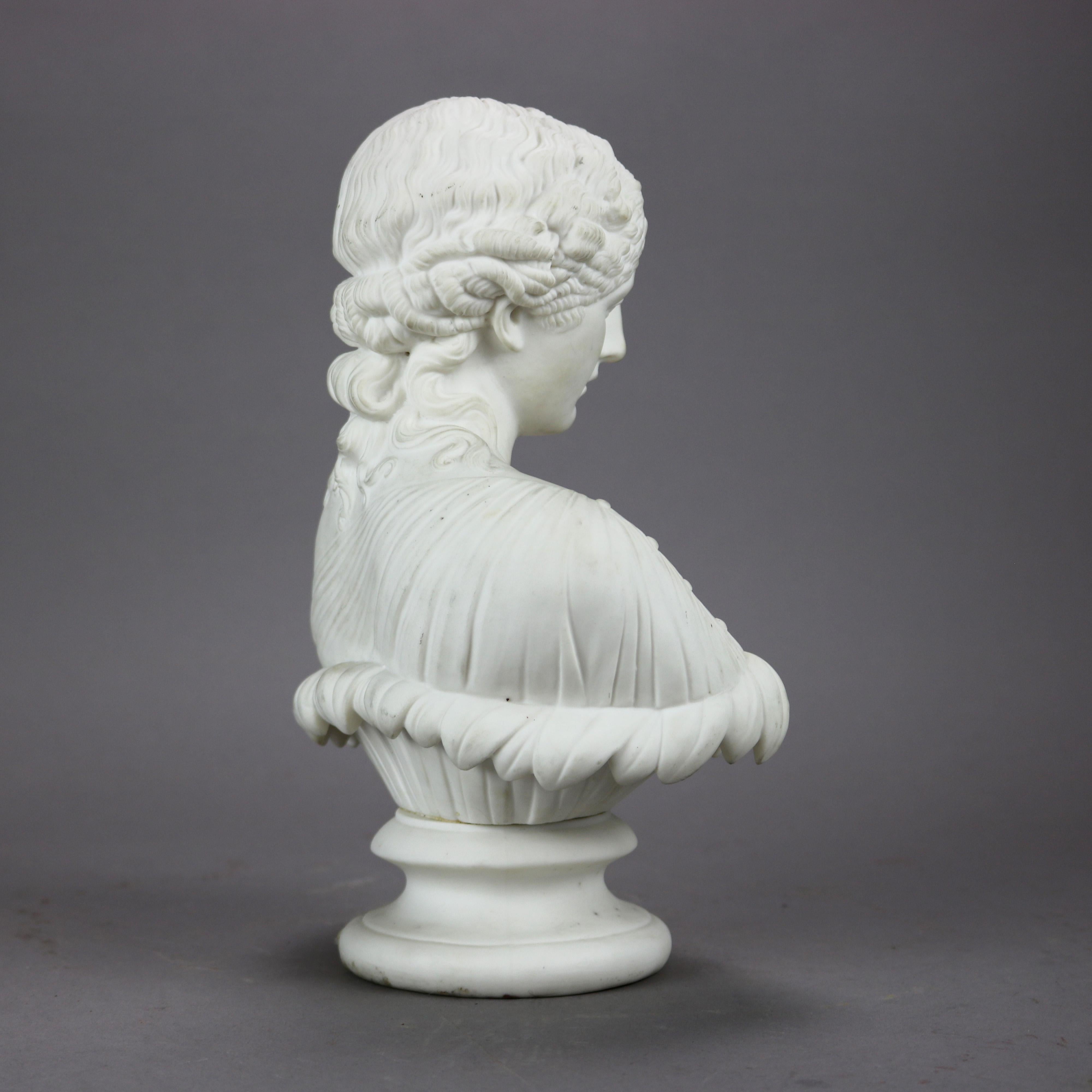 Antique Parian Porcelain Classical Maiden Portrait Sculpture circa 1890 5