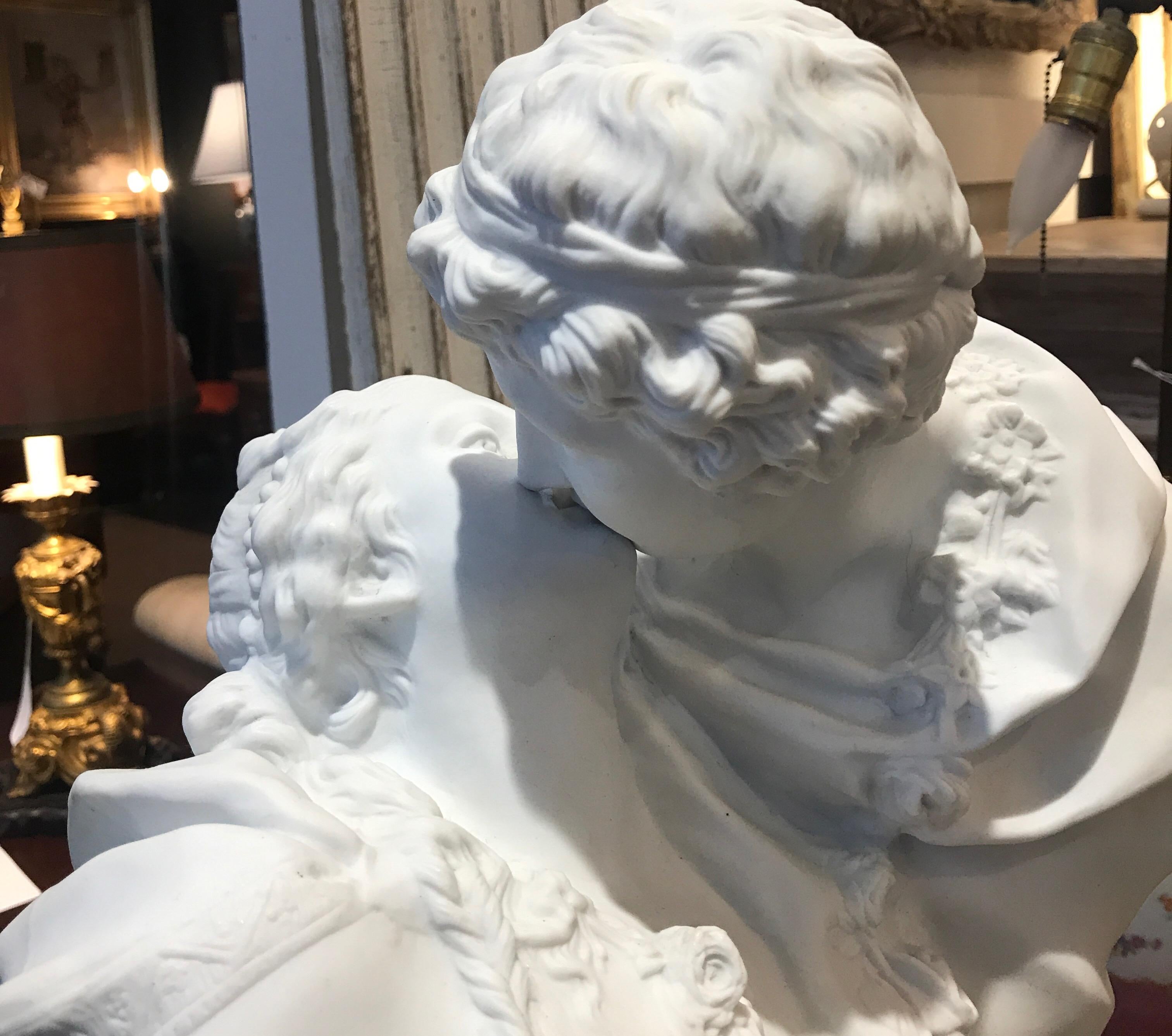 Antique Parian Porcelain Romantic Sculpture After Houdon the Kiss 1