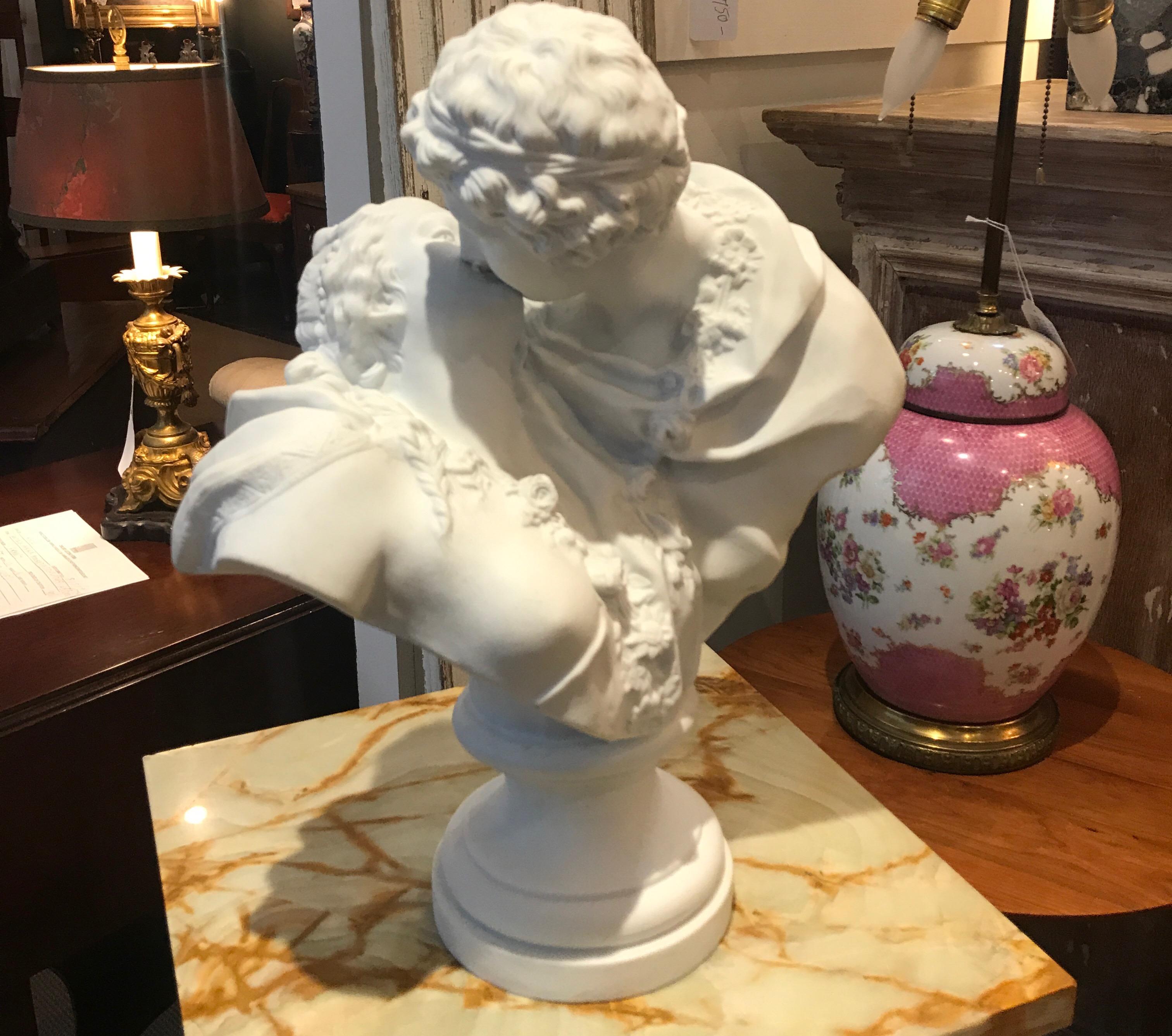 Antique Parian Porcelain Romantic Sculpture After Houdon the Kiss 2