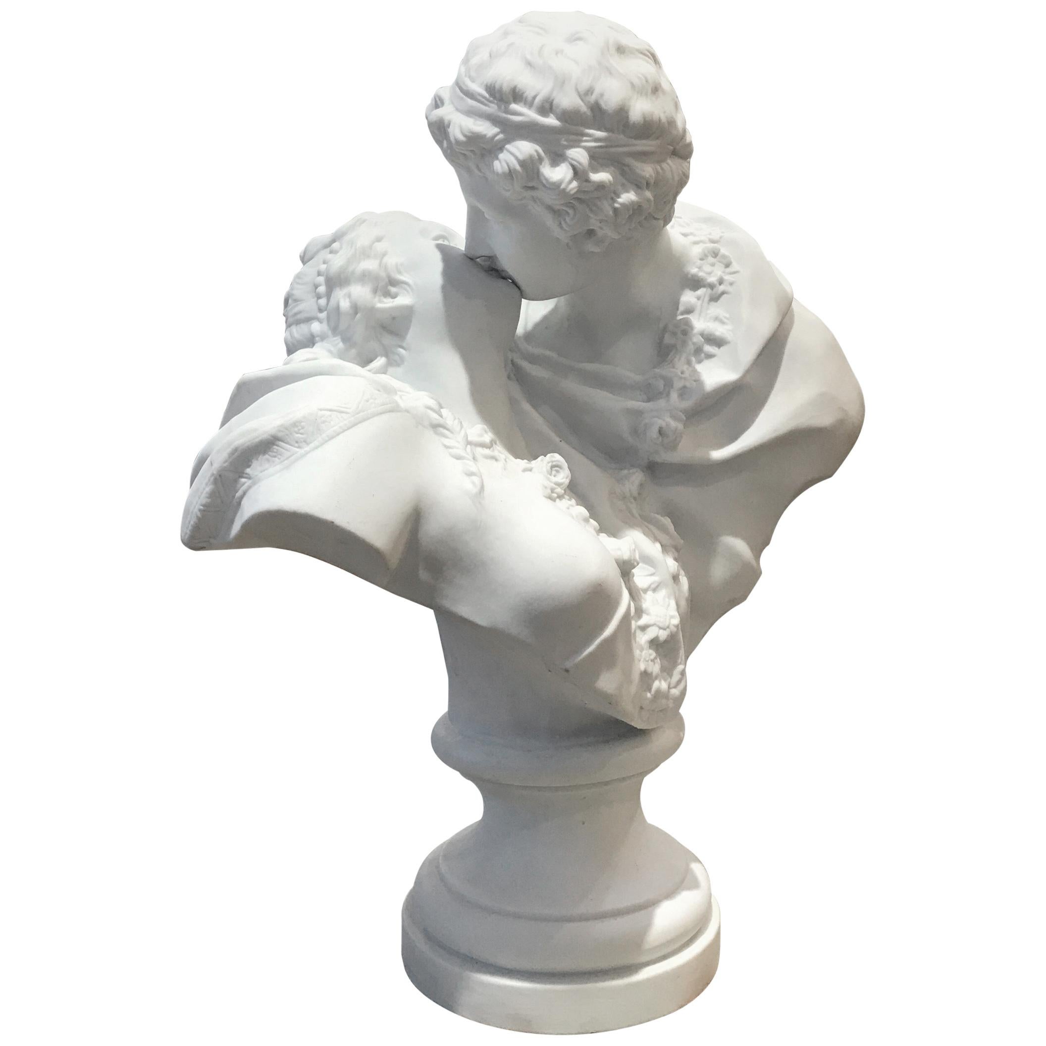 Antique Parian Porcelain Romantic Sculpture After Houdon the Kiss