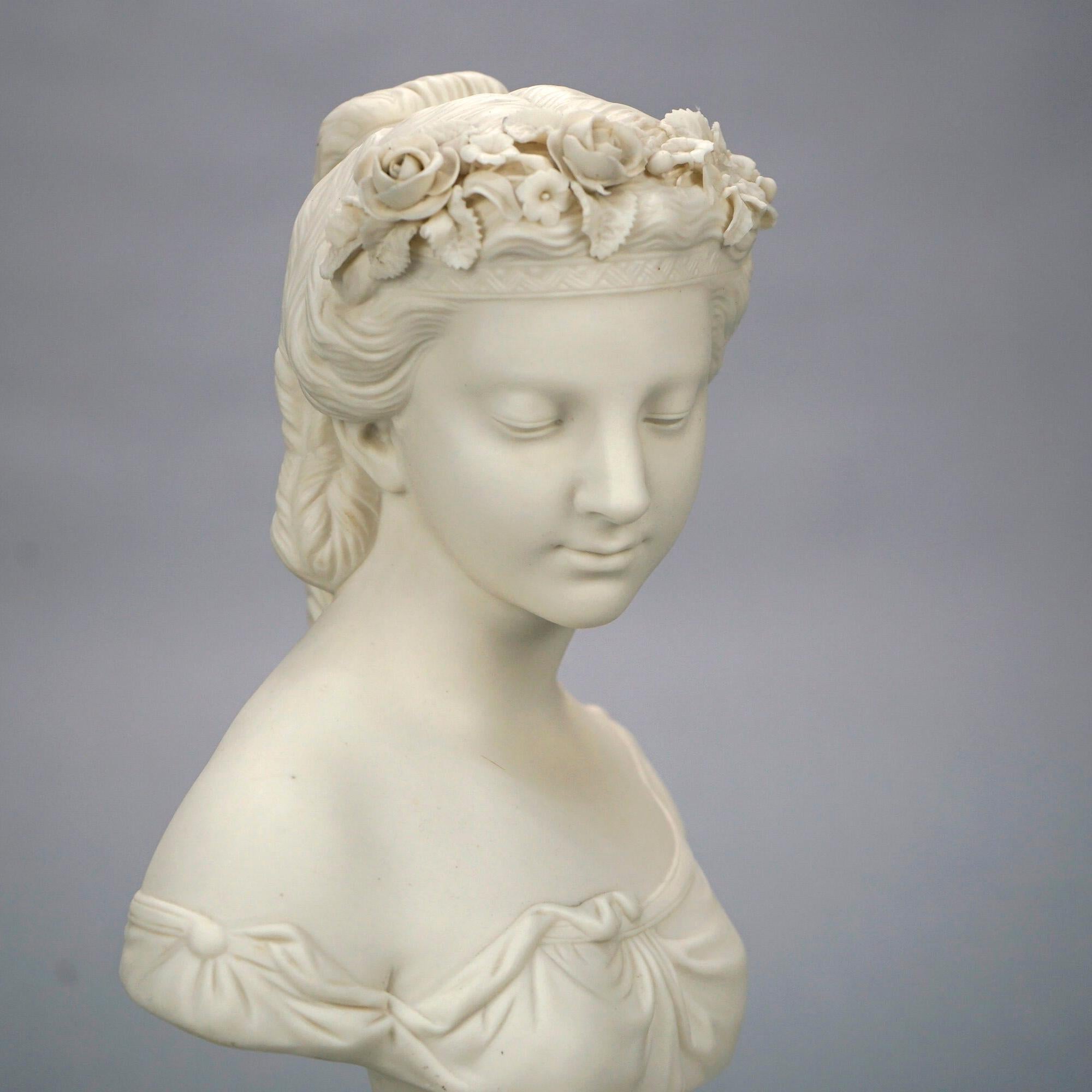 Antique Parian Sculpture Bust of a Classical Young Woman 19th C 4