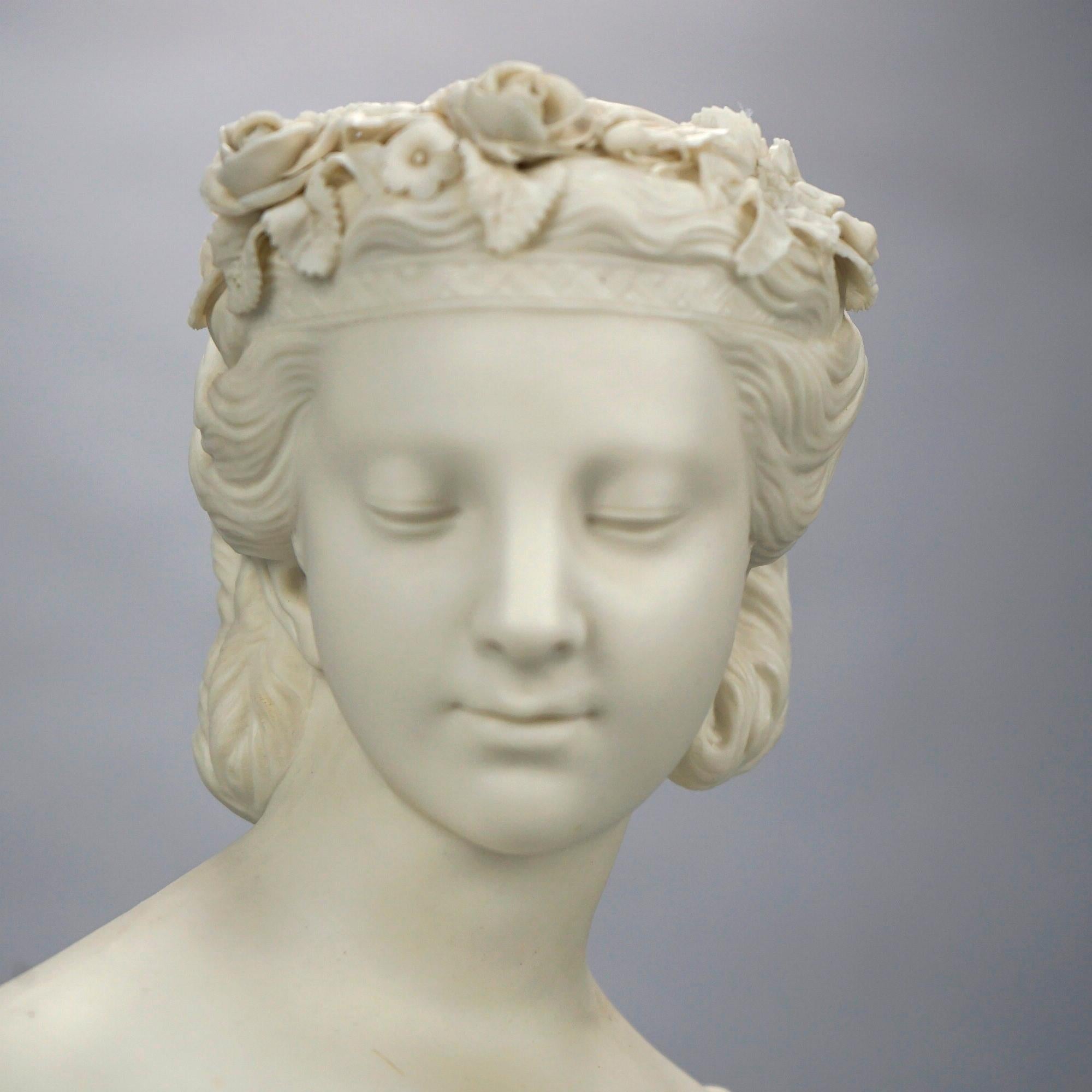 Antique Parian Sculpture Bust of a Classical Young Woman 19th C 5