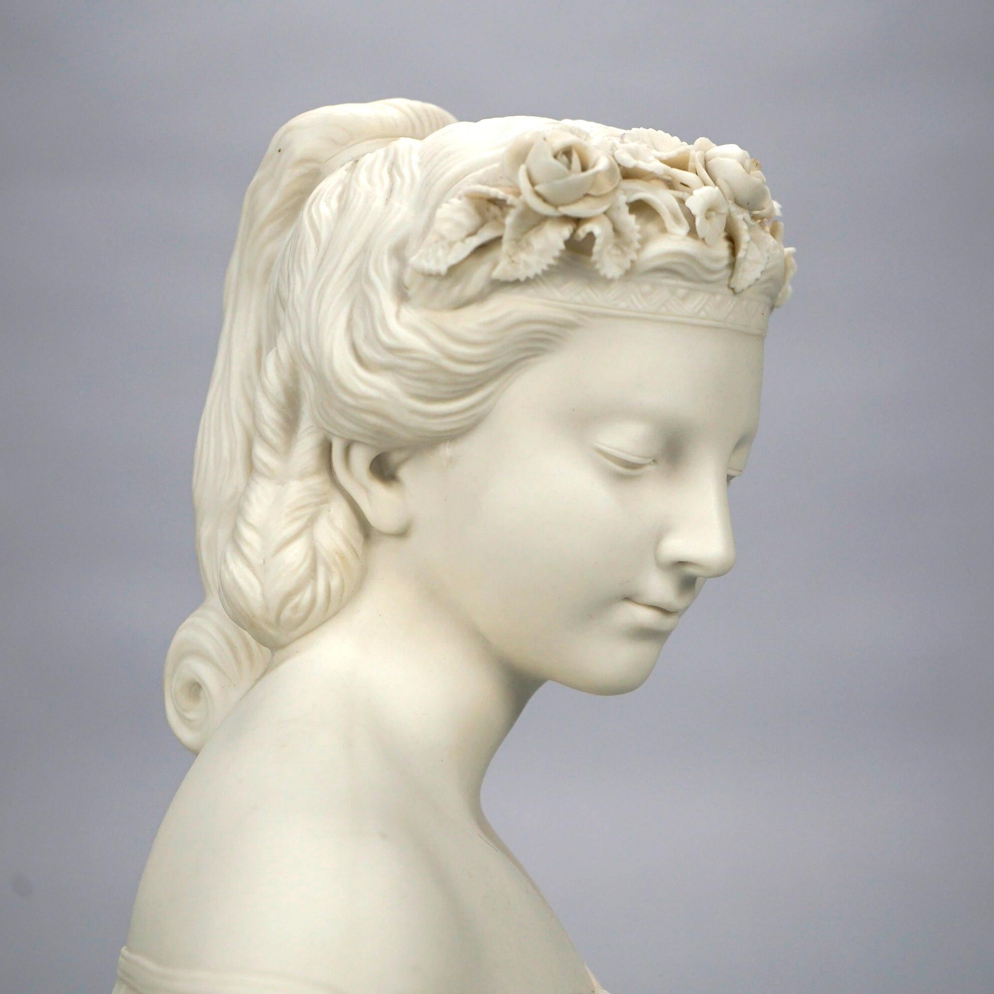 Antique Parian Sculpture Bust of a Classical Young Woman 19th C 6