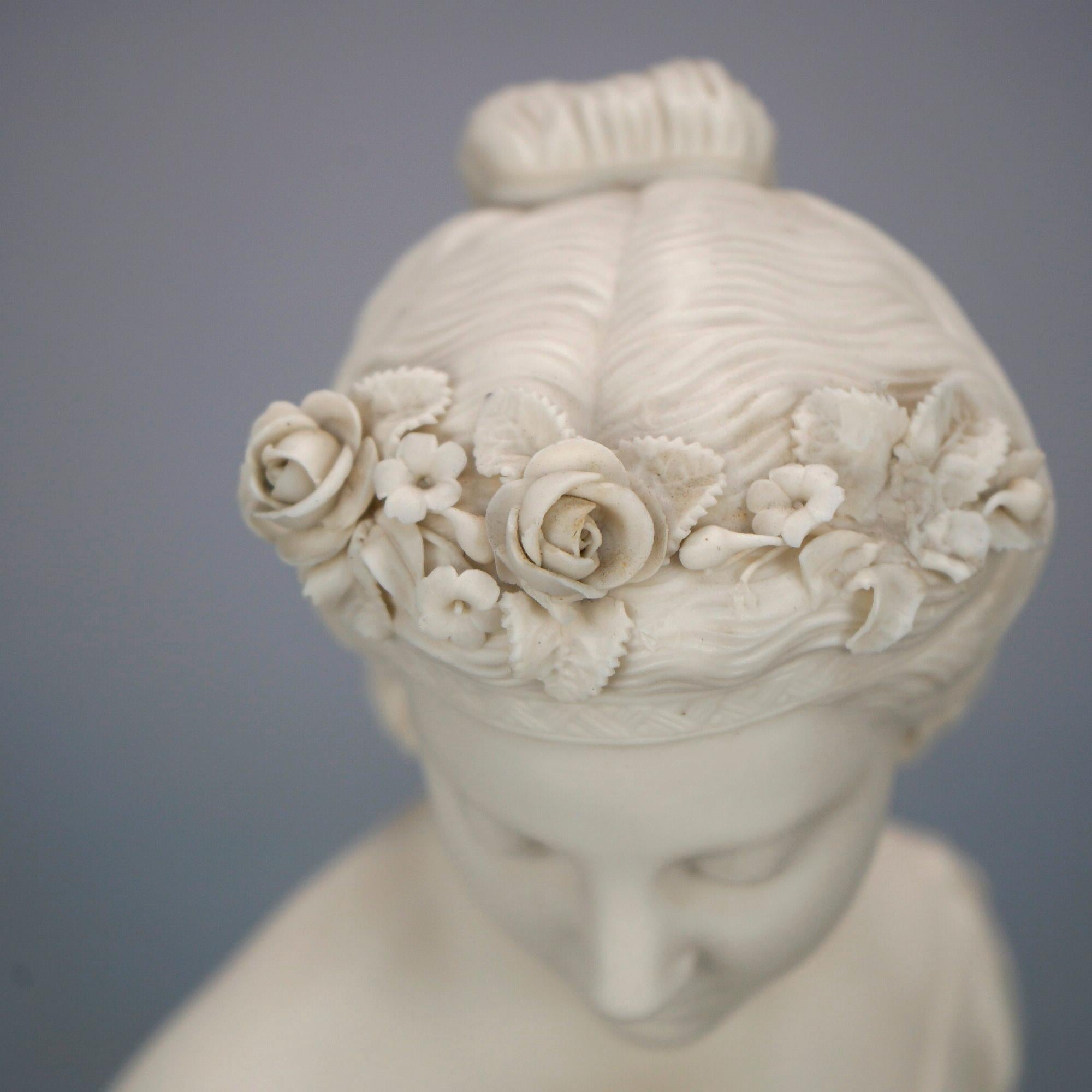 Antique Parian Sculpture Bust of a Classical Young Woman 19th C 7
