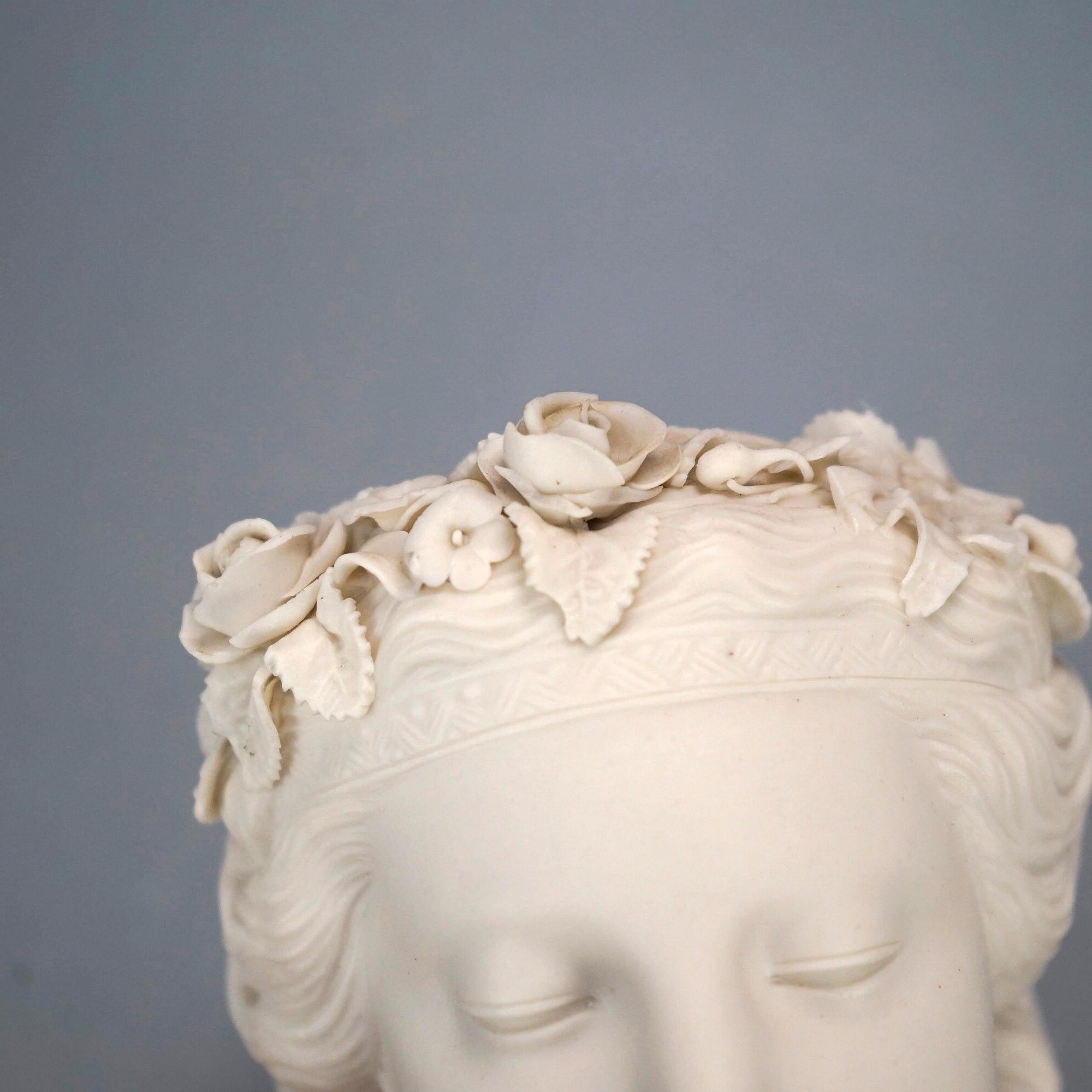 Antique Parian Sculpture Bust of a Classical Young Woman 19th C 8