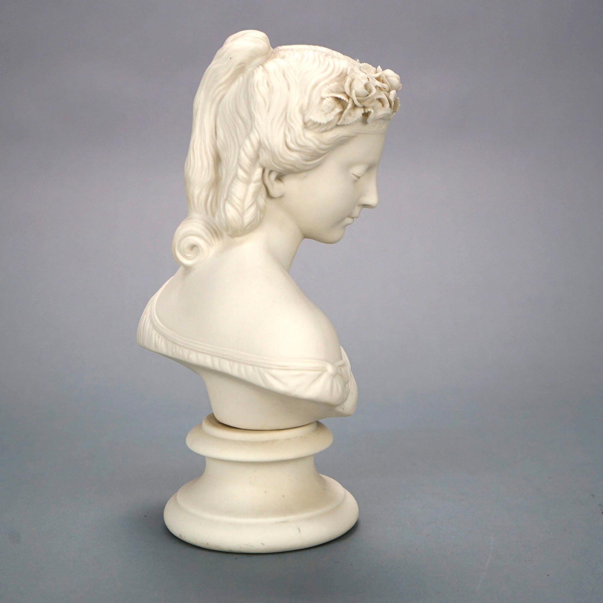 Classical Greek Antique Parian Sculpture Bust of a Classical Young Woman 19th C