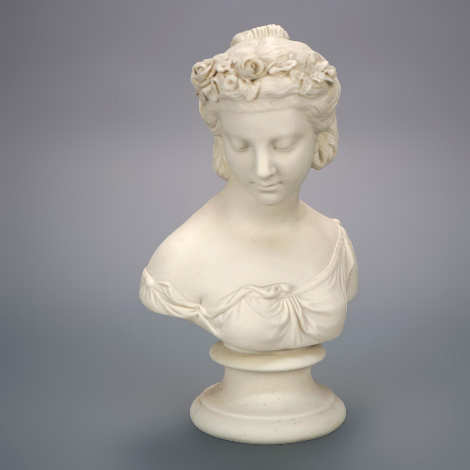 Molded Antique Parian Sculpture Bust of a Classical Young Woman 19th C