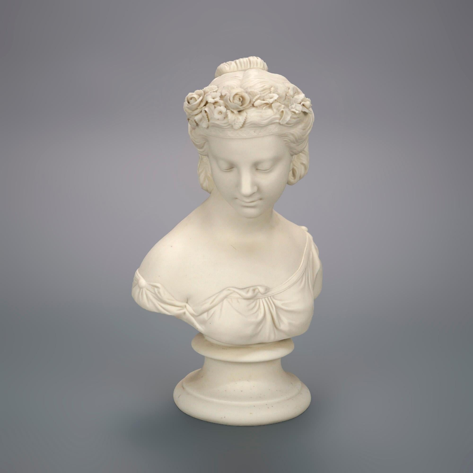 Antique Parian Sculpture Bust of a Classical Young Woman 19th C In Good Condition In Big Flats, NY