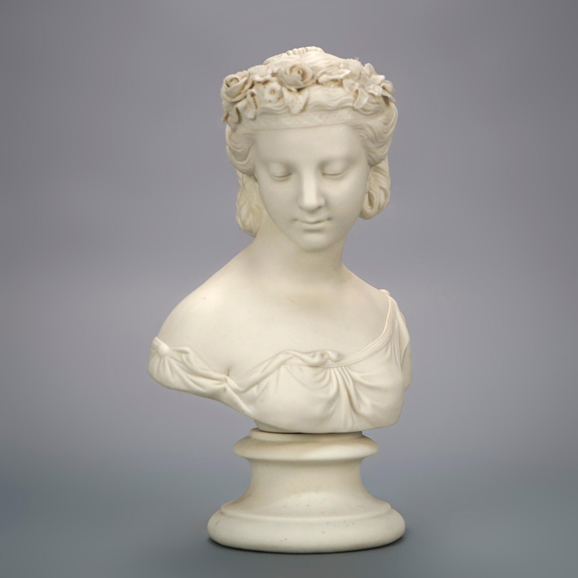 19th Century Antique Parian Sculpture Bust of a Classical Young Woman 19th C