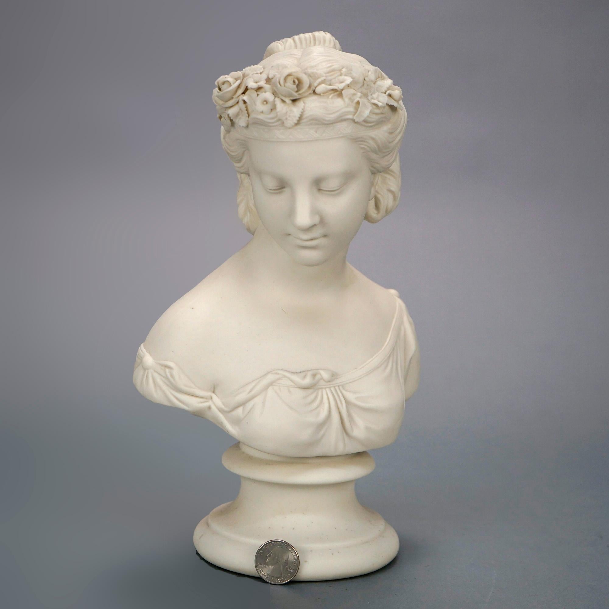 Porcelain Antique Parian Sculpture Bust of a Classical Young Woman 19th C