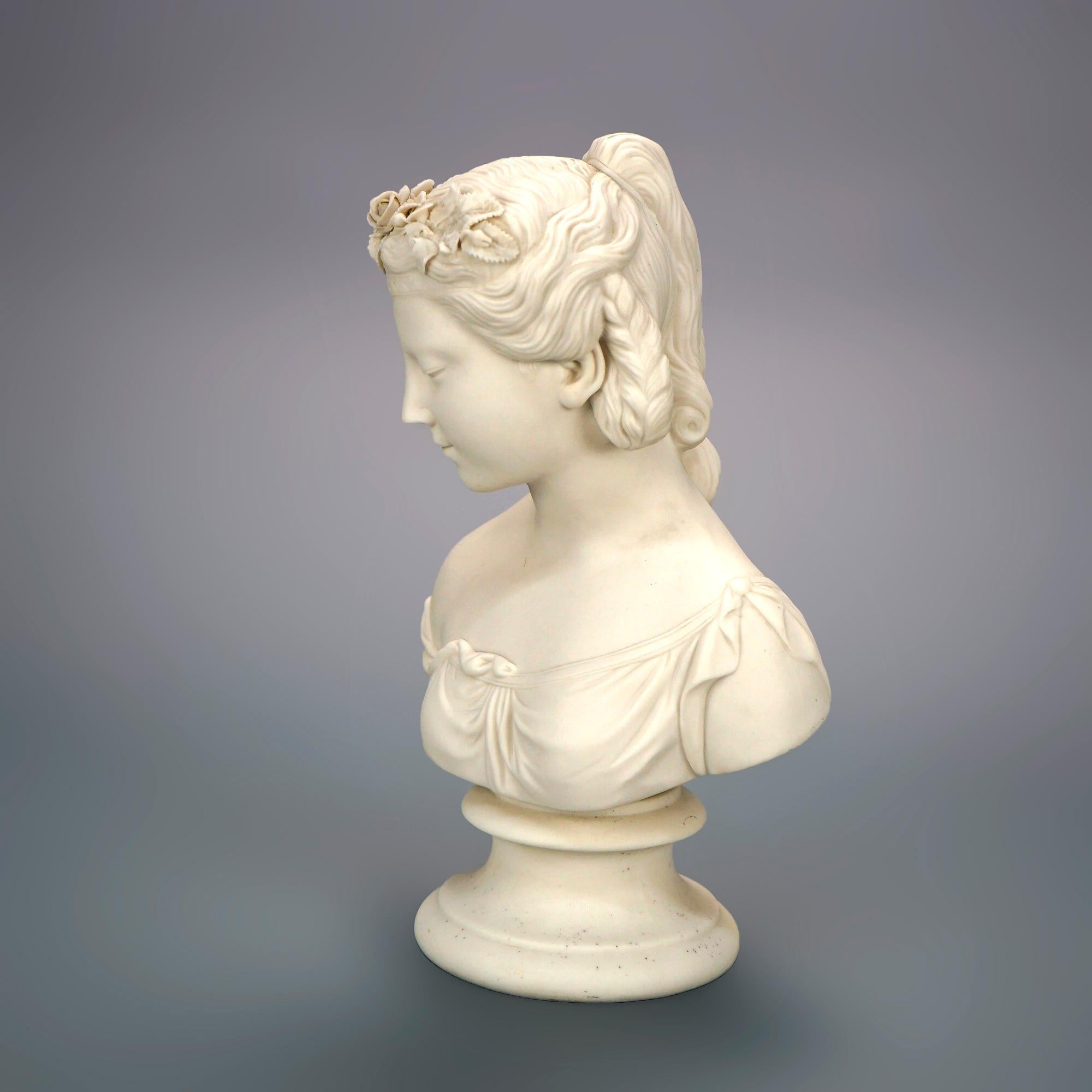 Antique Parian Sculpture Bust of a Classical Young Woman 19th C 1