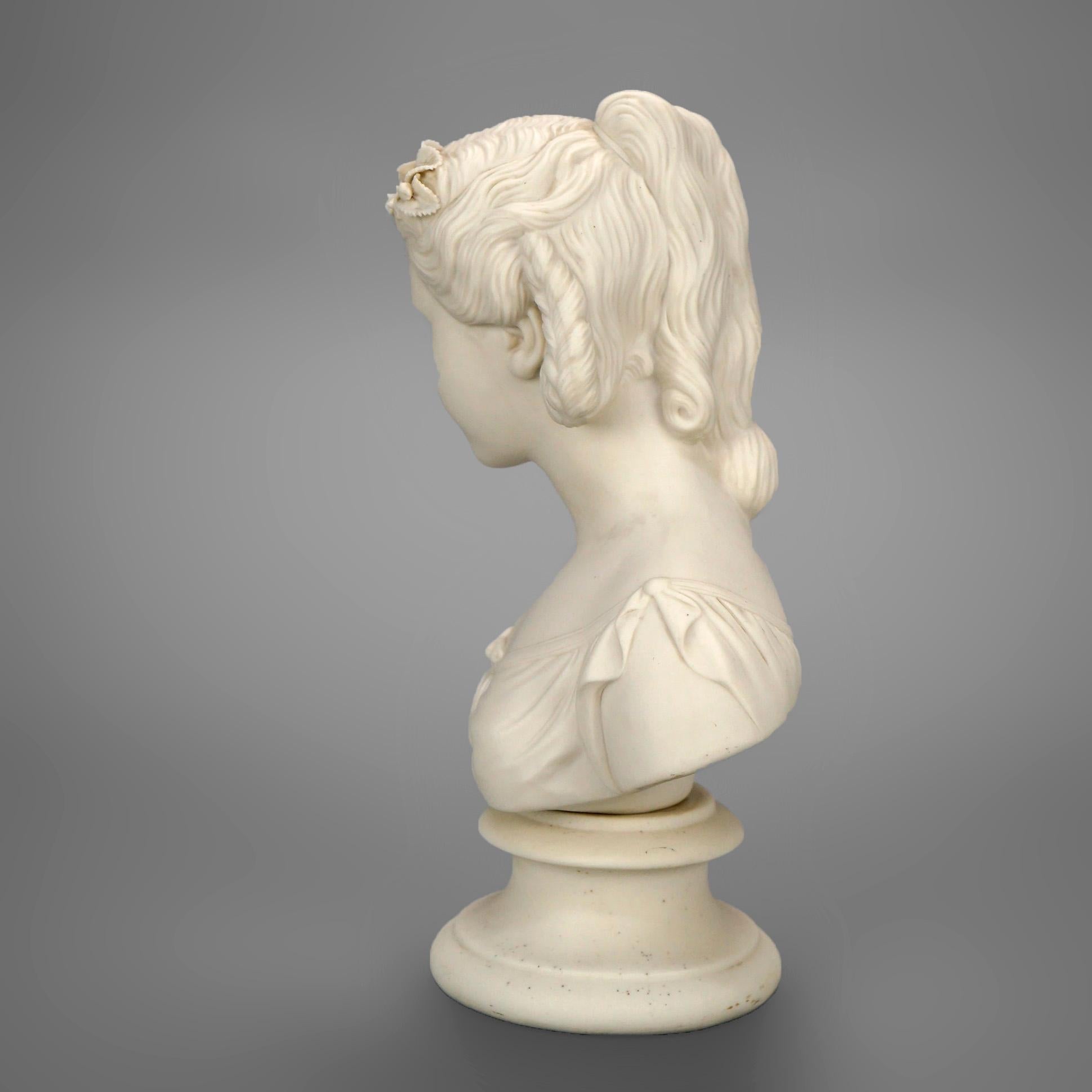 Antique Parian Sculpture Bust of a Classical Young Woman 19th C 2