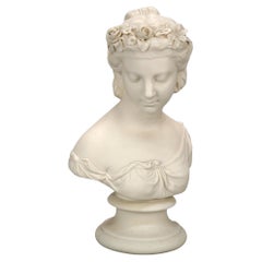 Antique Parian Sculpture Bust of a Classical Young Woman 19th C