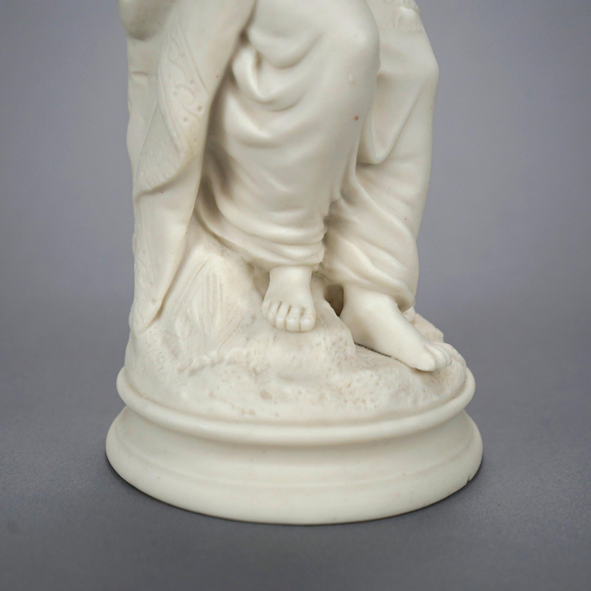 Antique Parian Sculpture of a Seated Classical Woman & Dove 19th C For Sale 5