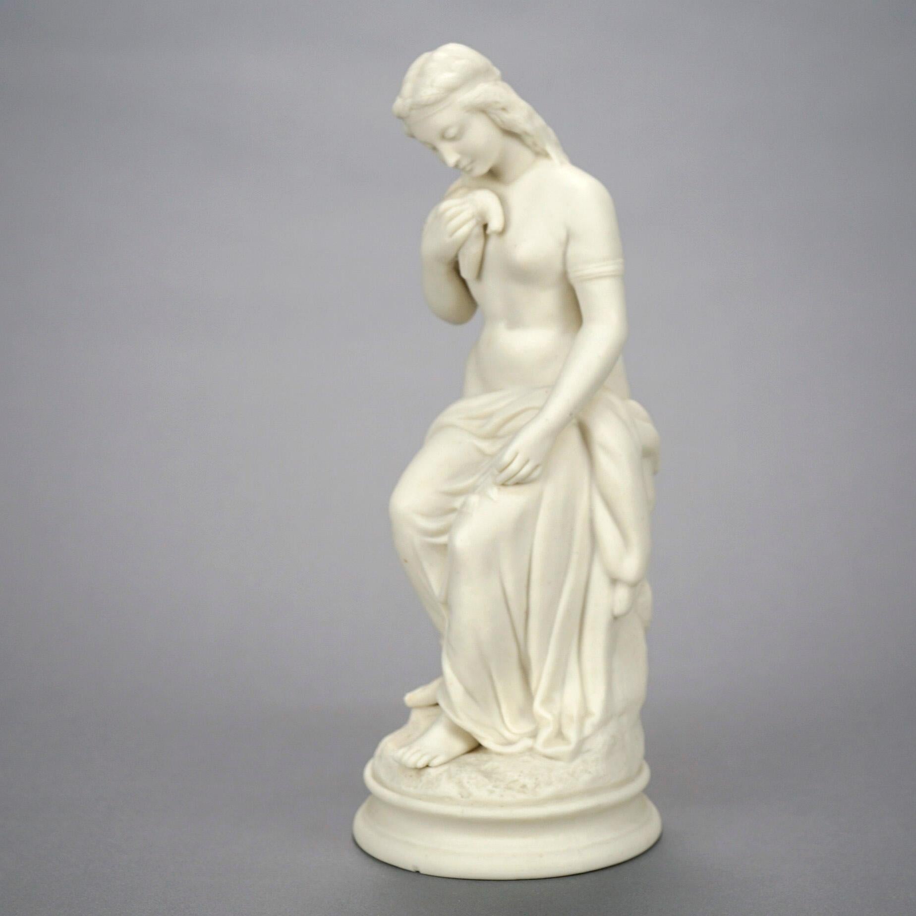 Classical Greek Antique Parian Sculpture of a Seated Classical Woman & Dove 19th C For Sale