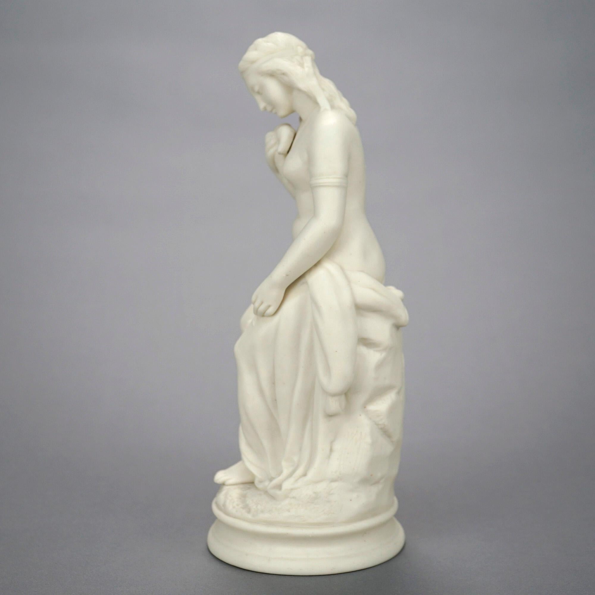 Antique Parian Sculpture of a Seated Classical Woman & Dove 19th C In Good Condition For Sale In Big Flats, NY