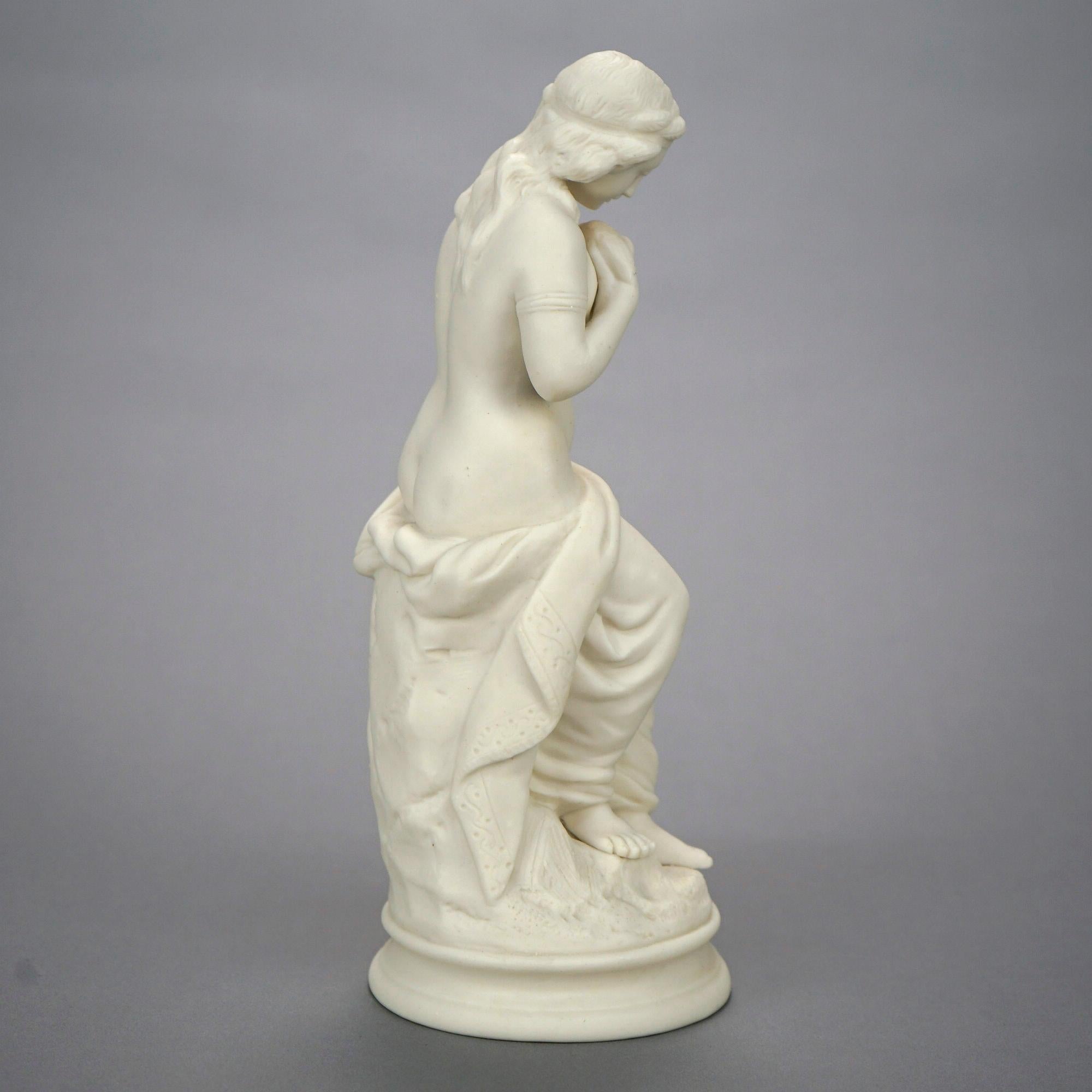 19th Century Antique Parian Sculpture of a Seated Classical Woman & Dove 19th C For Sale