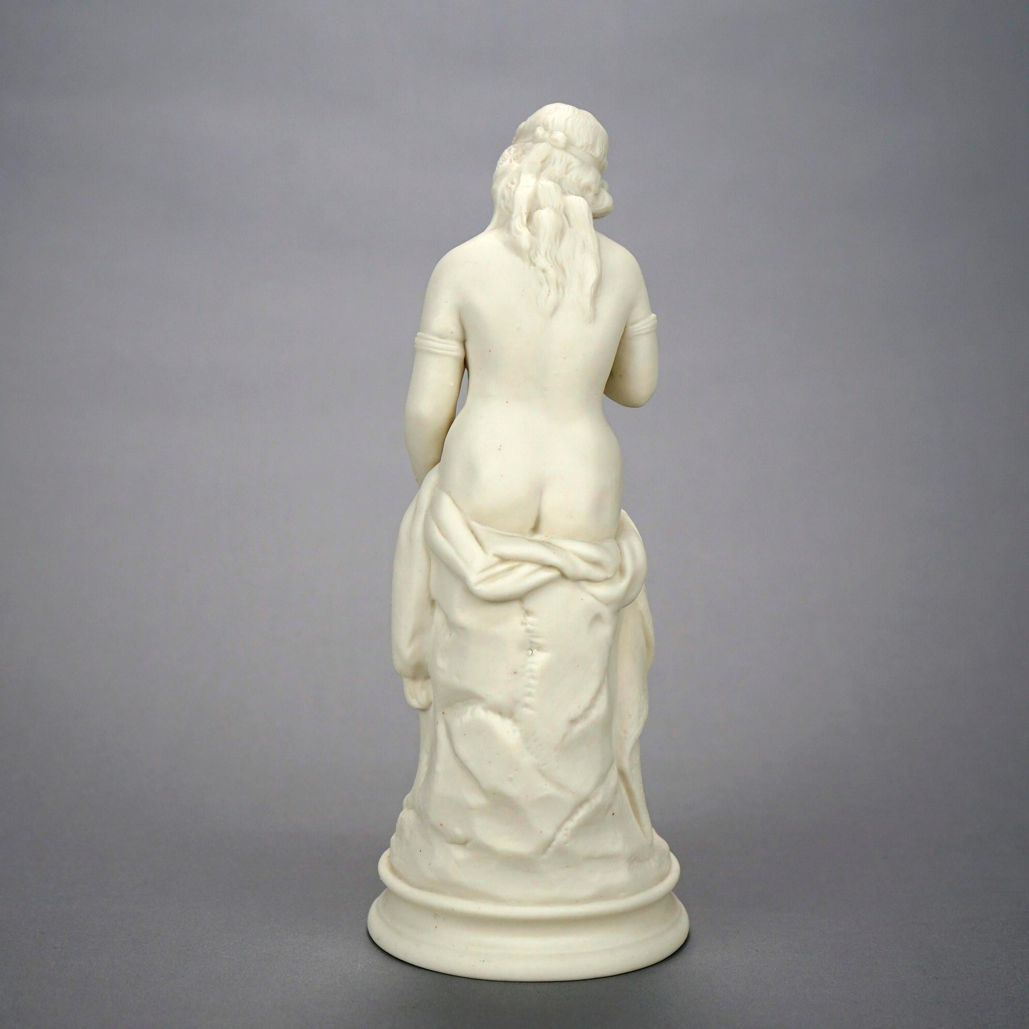 Porcelain Antique Parian Sculpture of a Seated Classical Woman & Dove 19th C For Sale