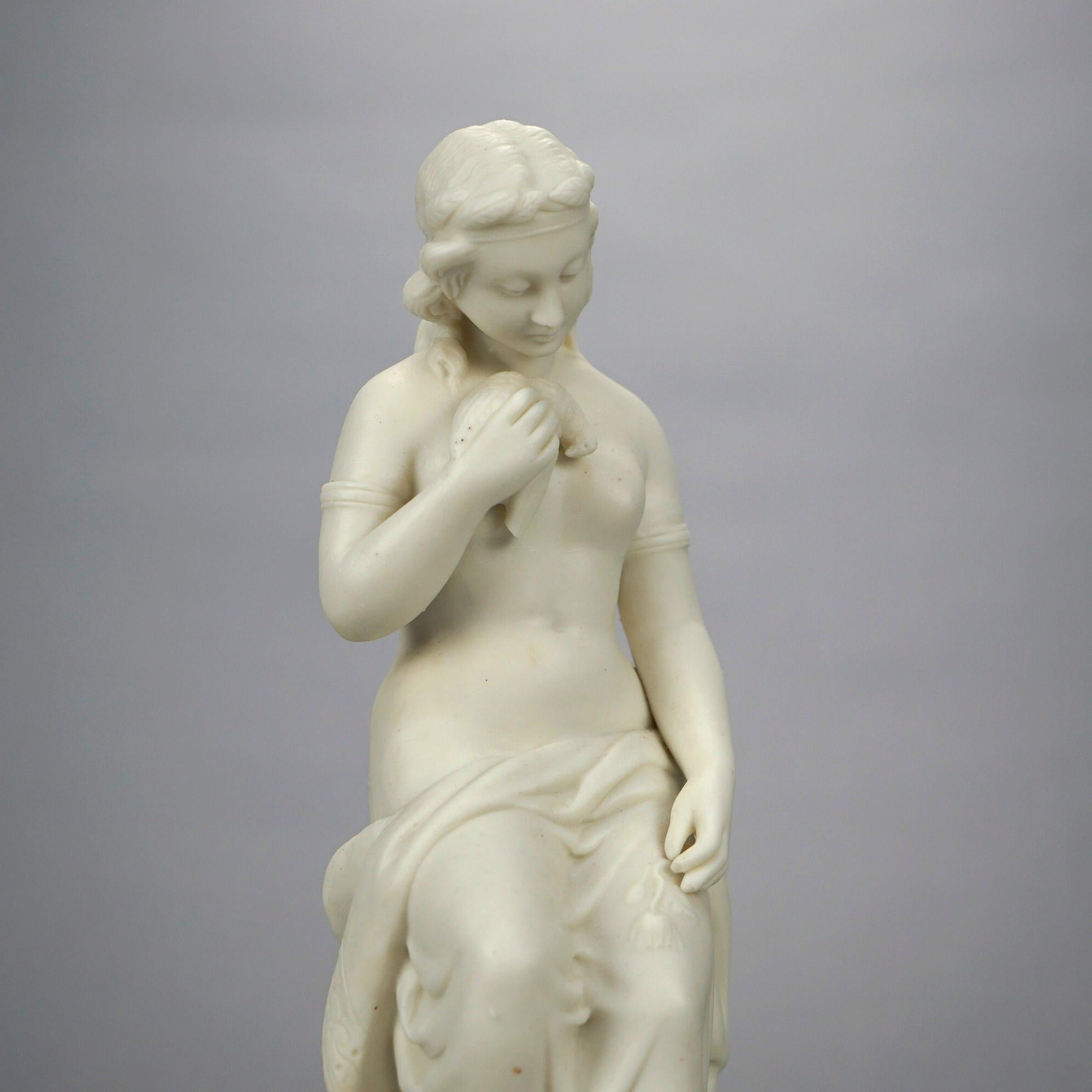 Antique Parian Sculpture of a Seated Classical Woman & Dove 19th C For Sale 1