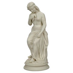 Antique Parian Sculpture of a Seated Classical Woman & Dove 19th C