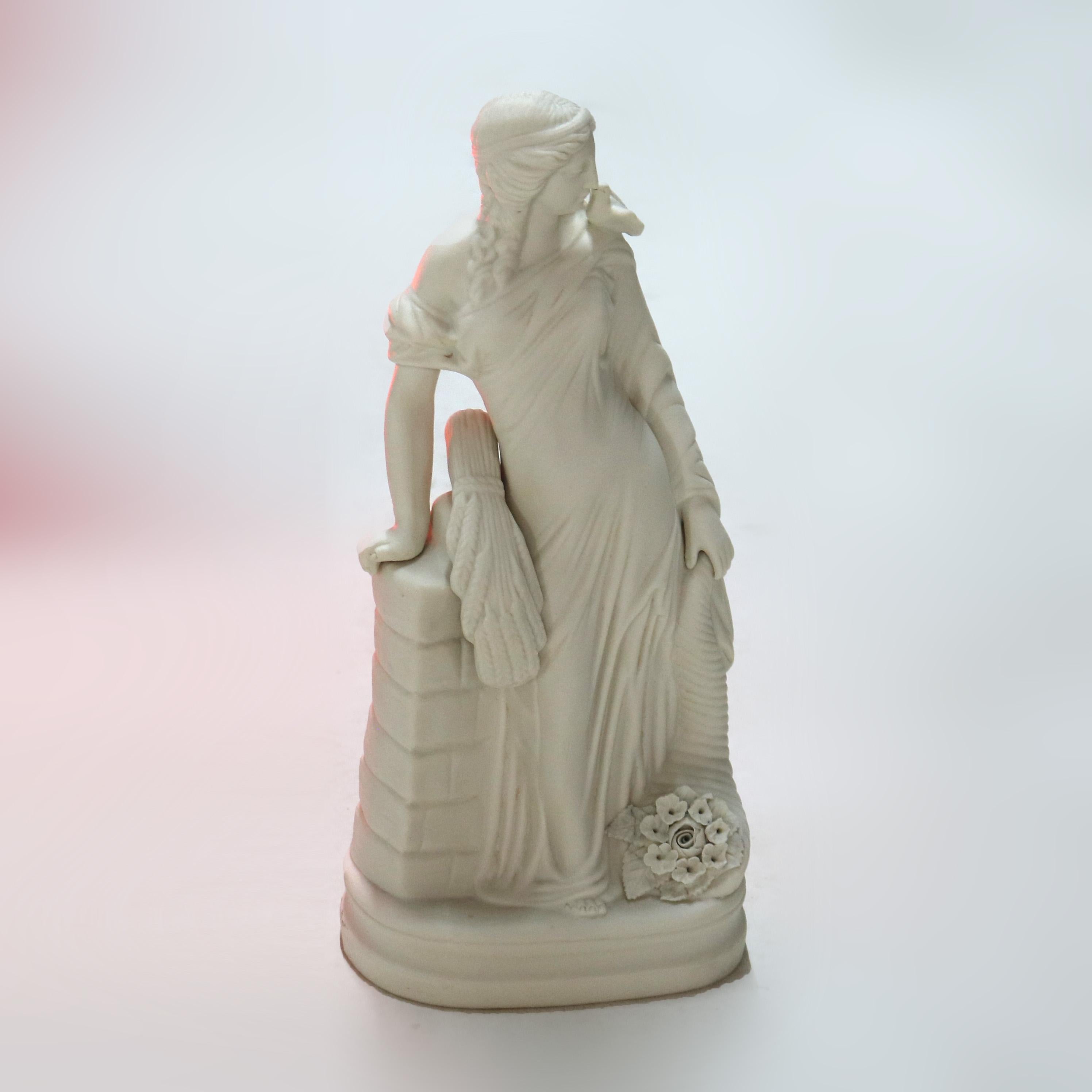 Porcellana Antica figura di donna classica con cornucopia in porcellana di Bisque di Parian Ware in vendita