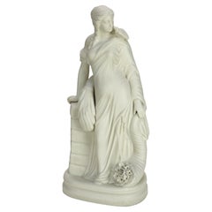 Antica figura di donna classica con cornucopia in porcellana di Bisque di Parian Ware